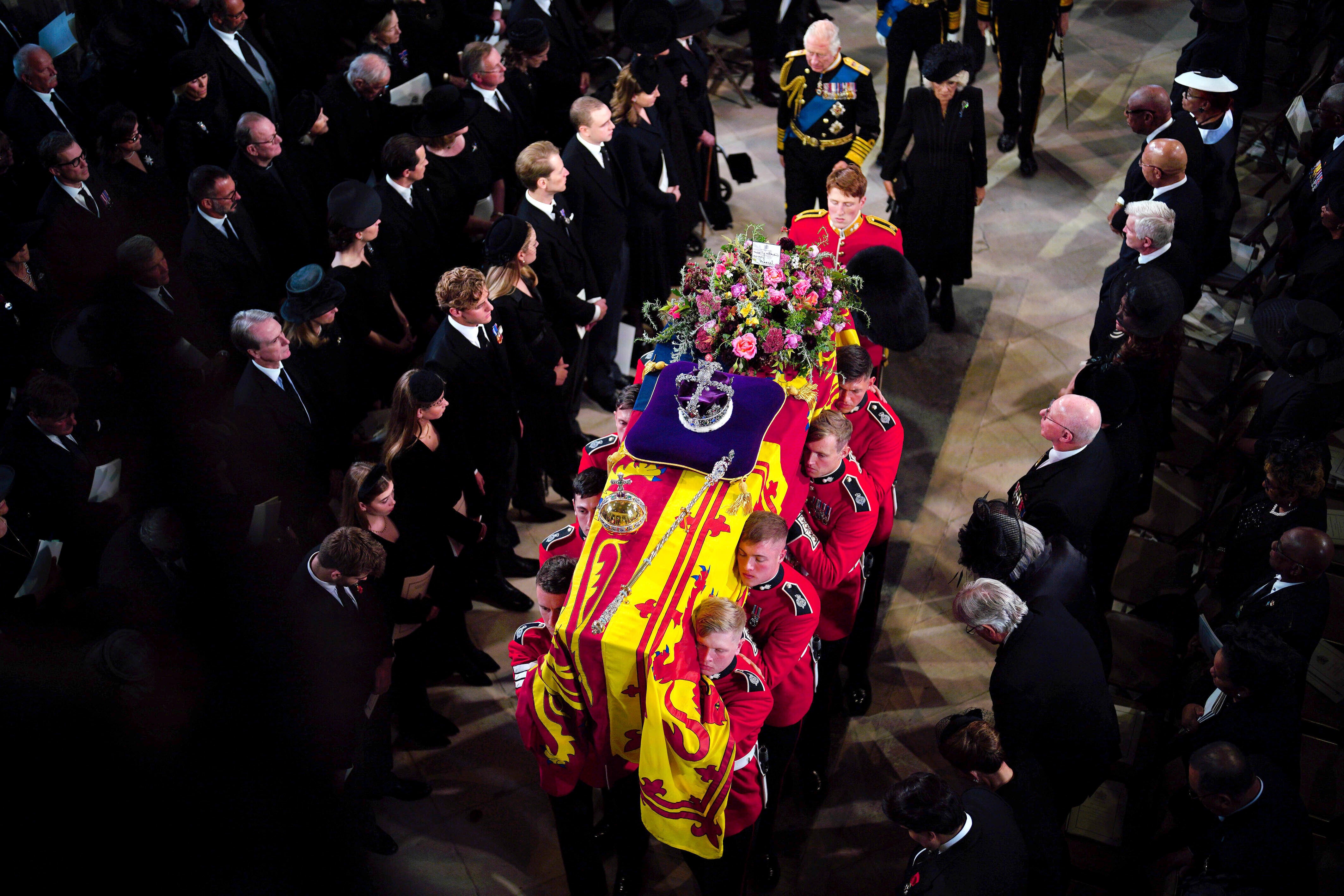 King Charles and the Queen Consort at the committal service for Queen Elizabeth II at St George’s Chapel, Windsor