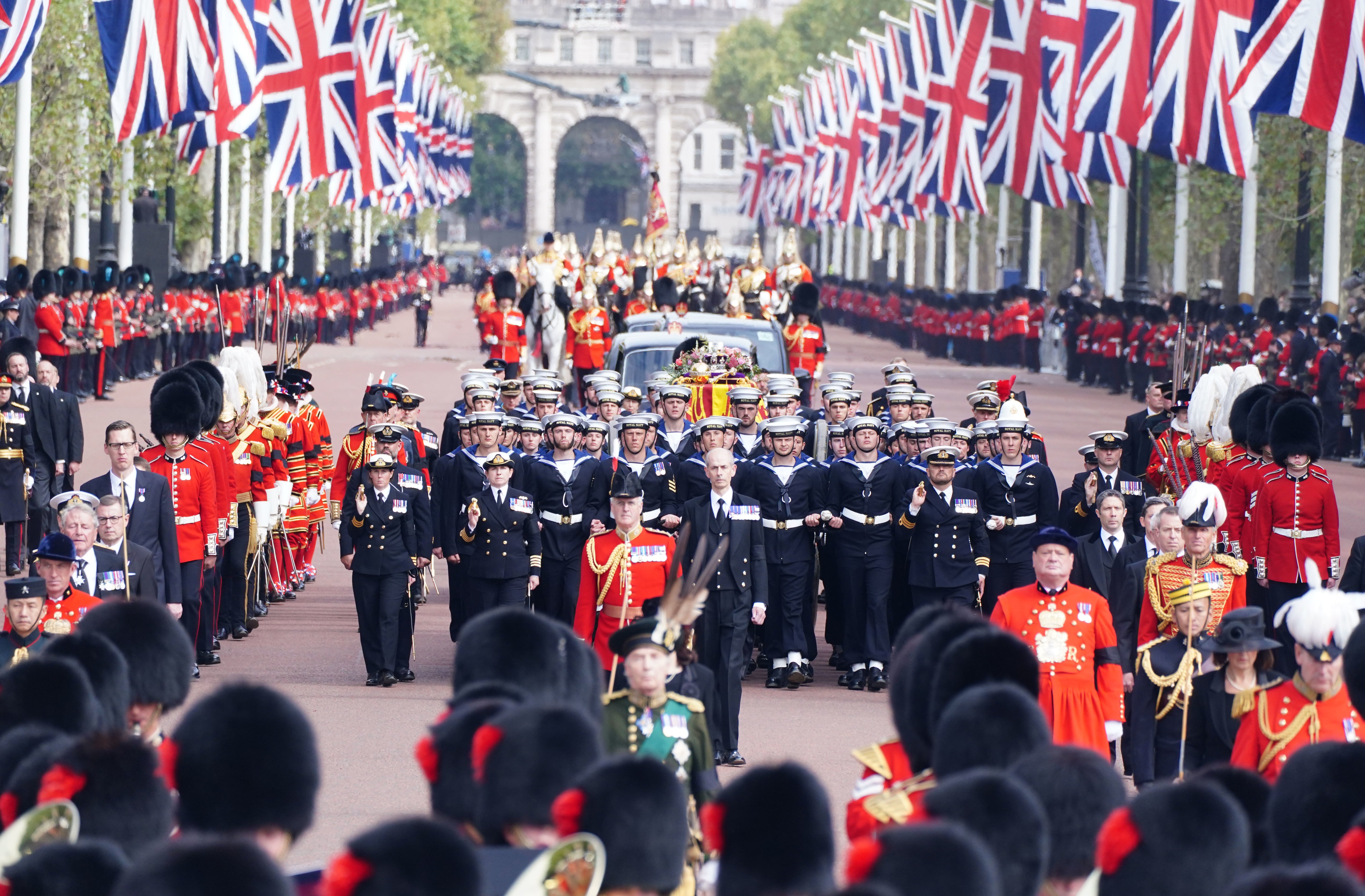 The State Gun Carriage carries the coffin of the Queen (Ian West/PA)