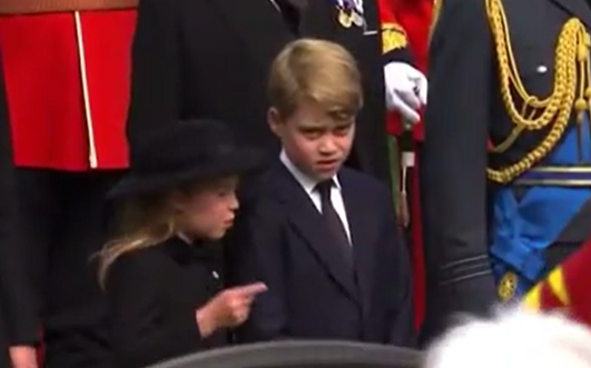 Princess Charlotte tells her big brother Prince George that he has to bow when the funeral cortège passes