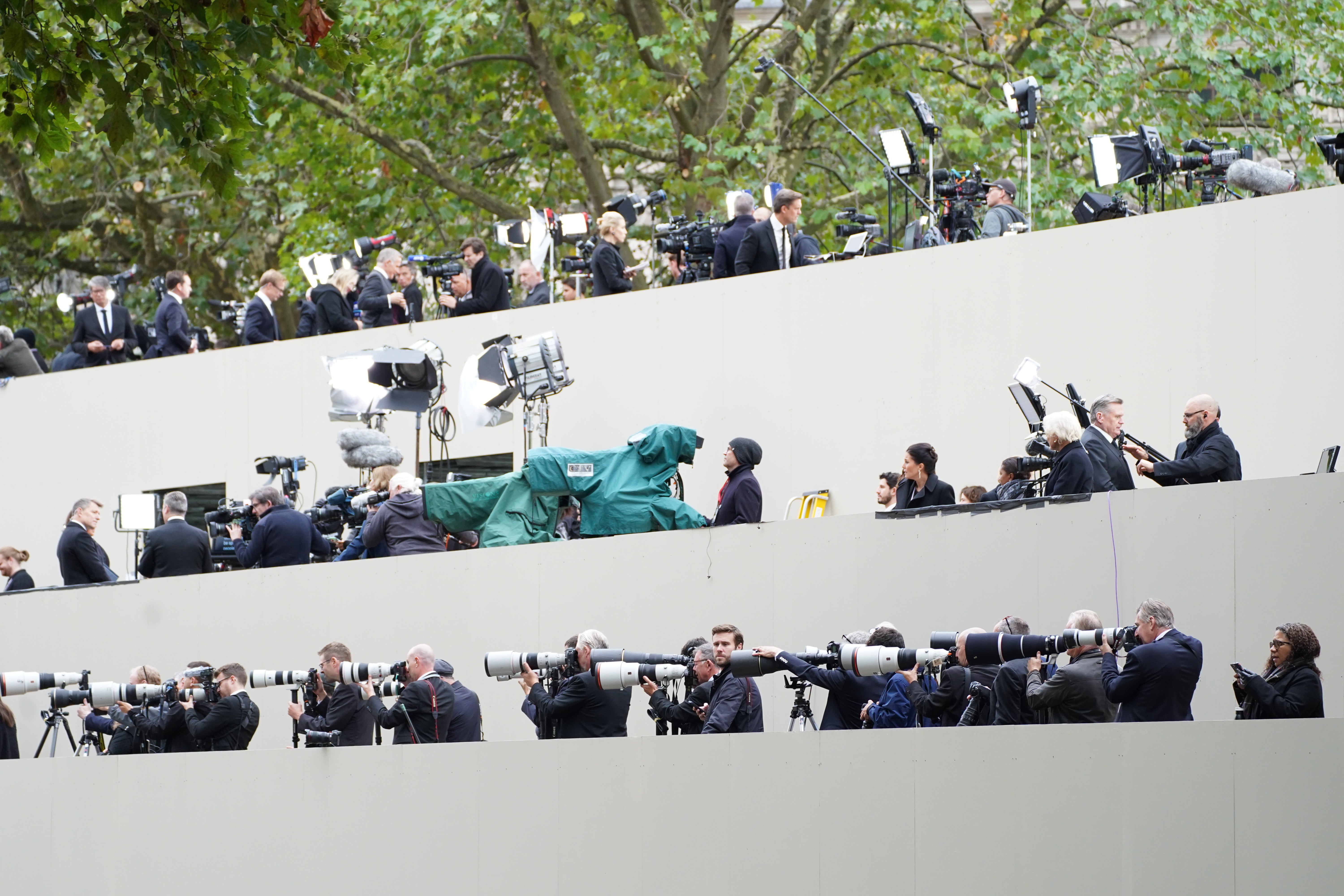 Members of the media outside Westminster Abbey (James Manning/PA)