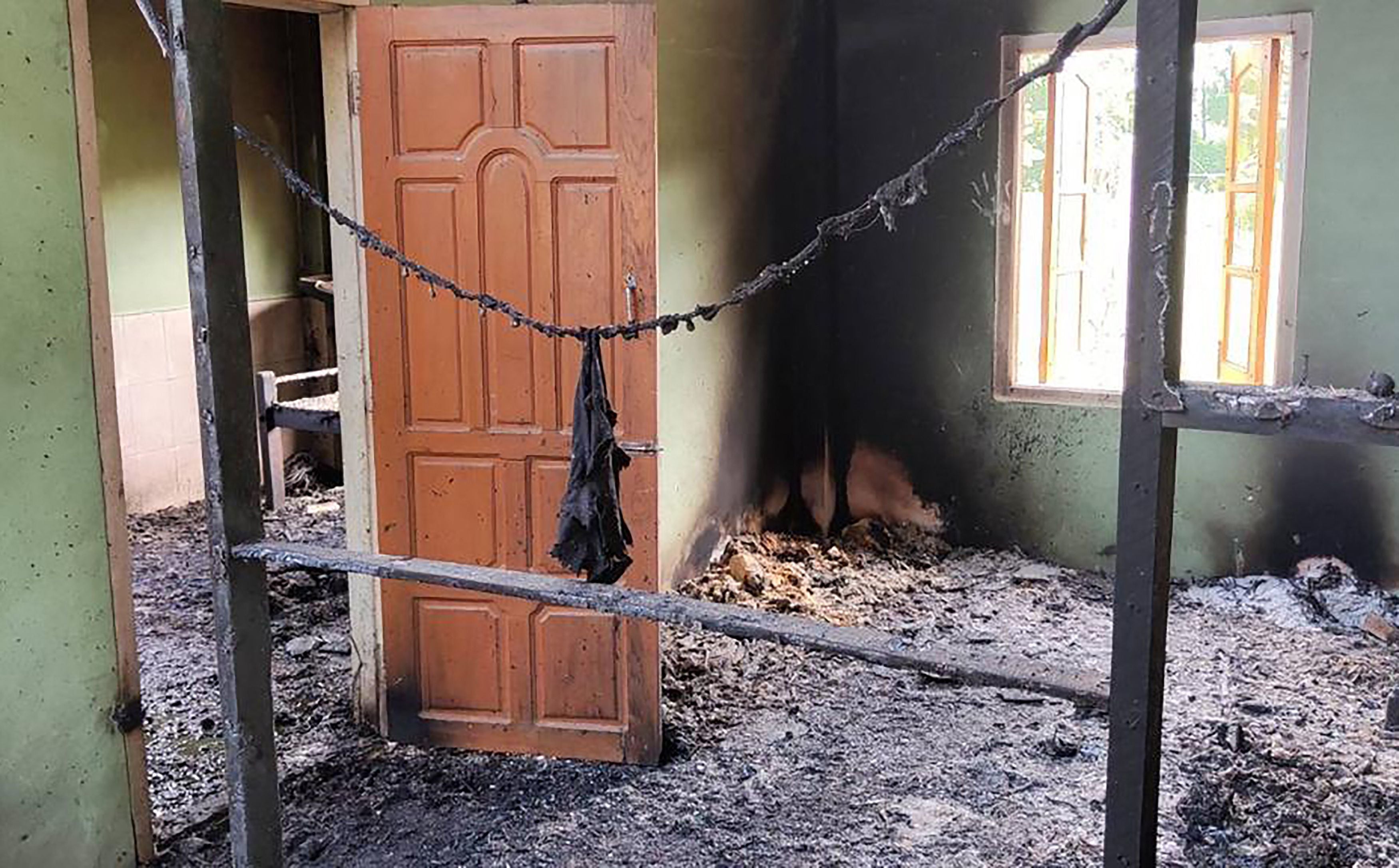 Debris in a damaged school building in Depeyin township in Myanmar's northwest Sagaing region