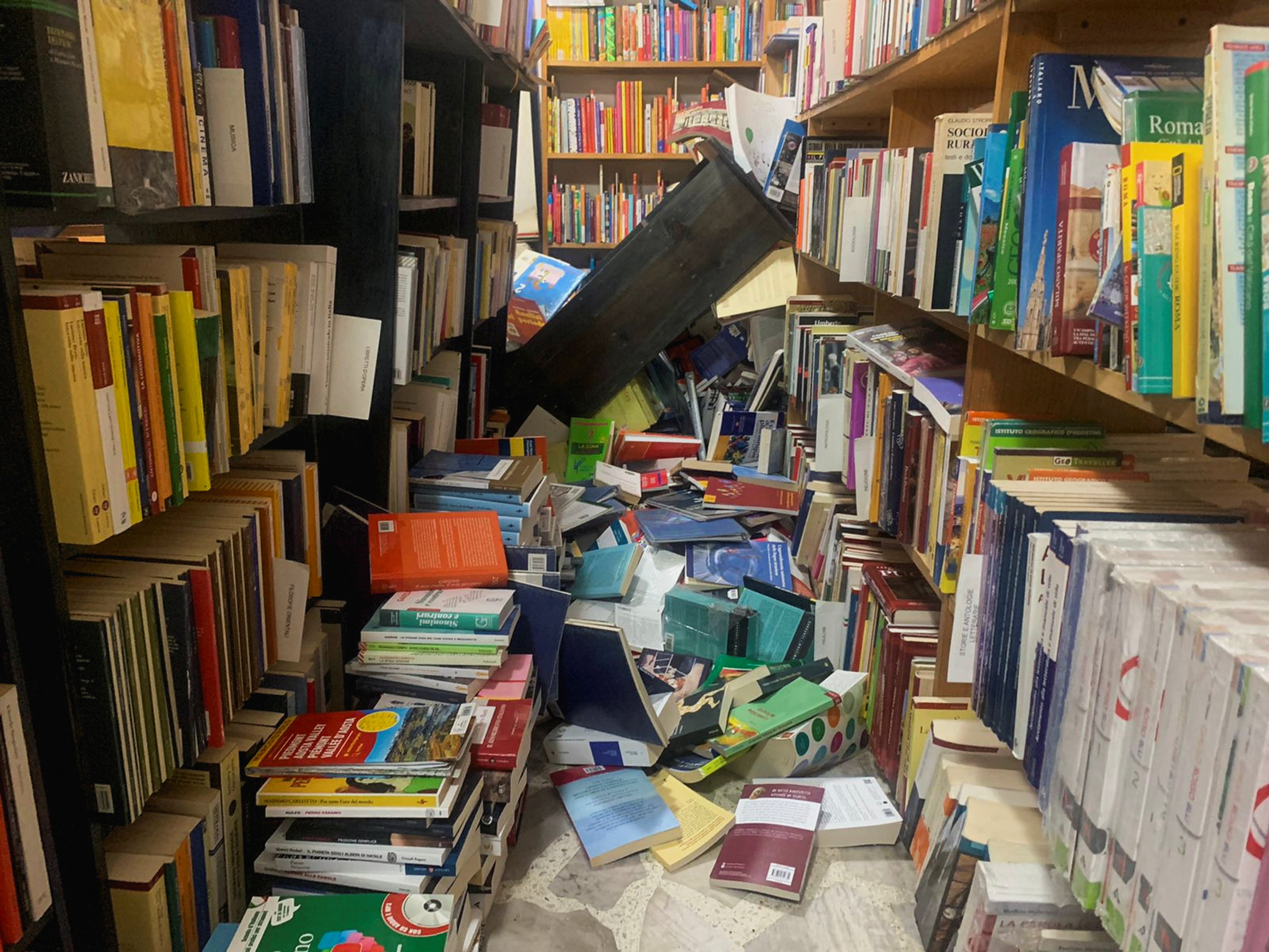 Books scattered on the floor of a bookstore after an earthquake, in Mexico City, Mexico September 19, 2022