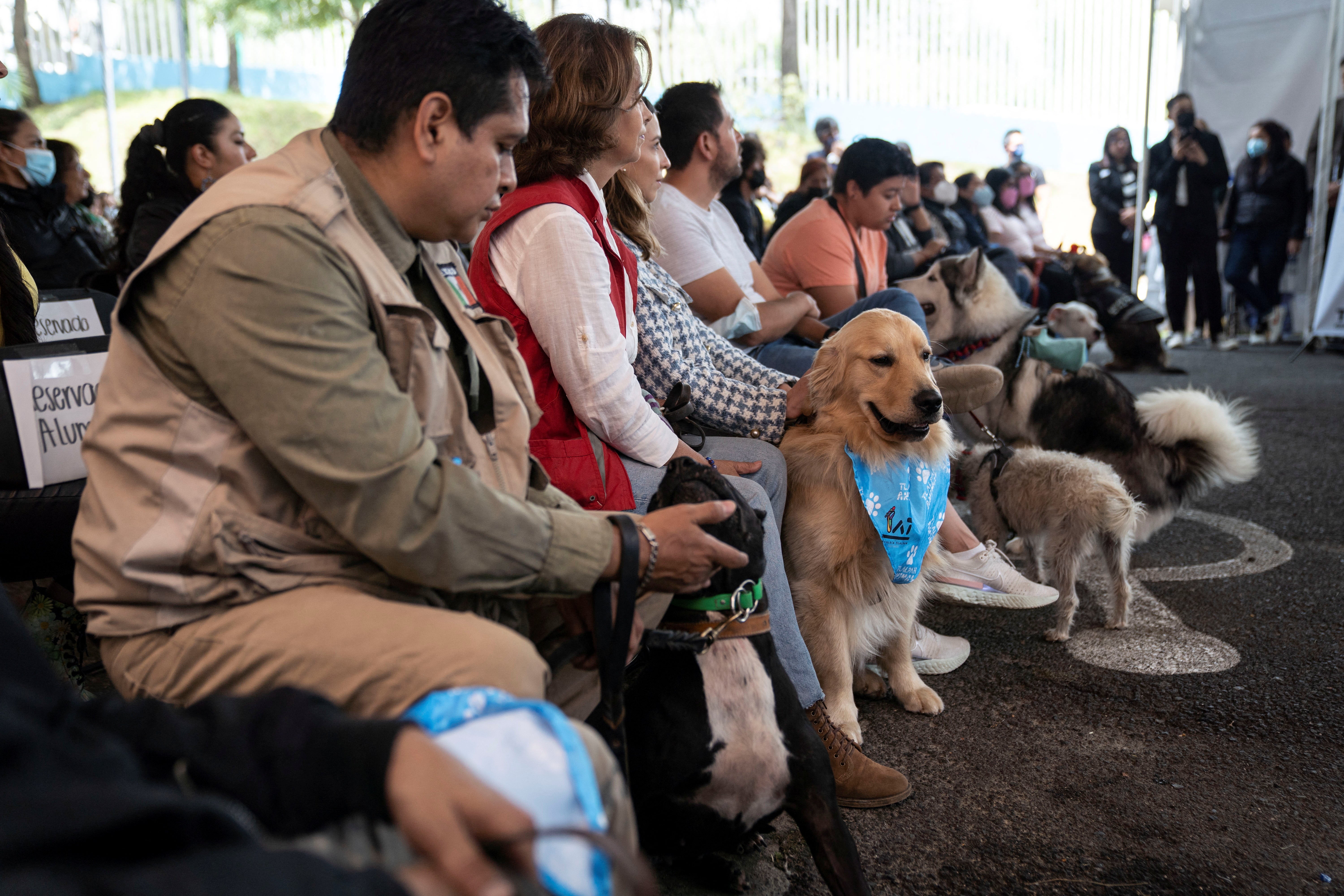 Search and rescue dogs attend their graduation ceremony on the 5th anniversary of the 2017 earthquake in Mexico City, Mexico September 19, 2022