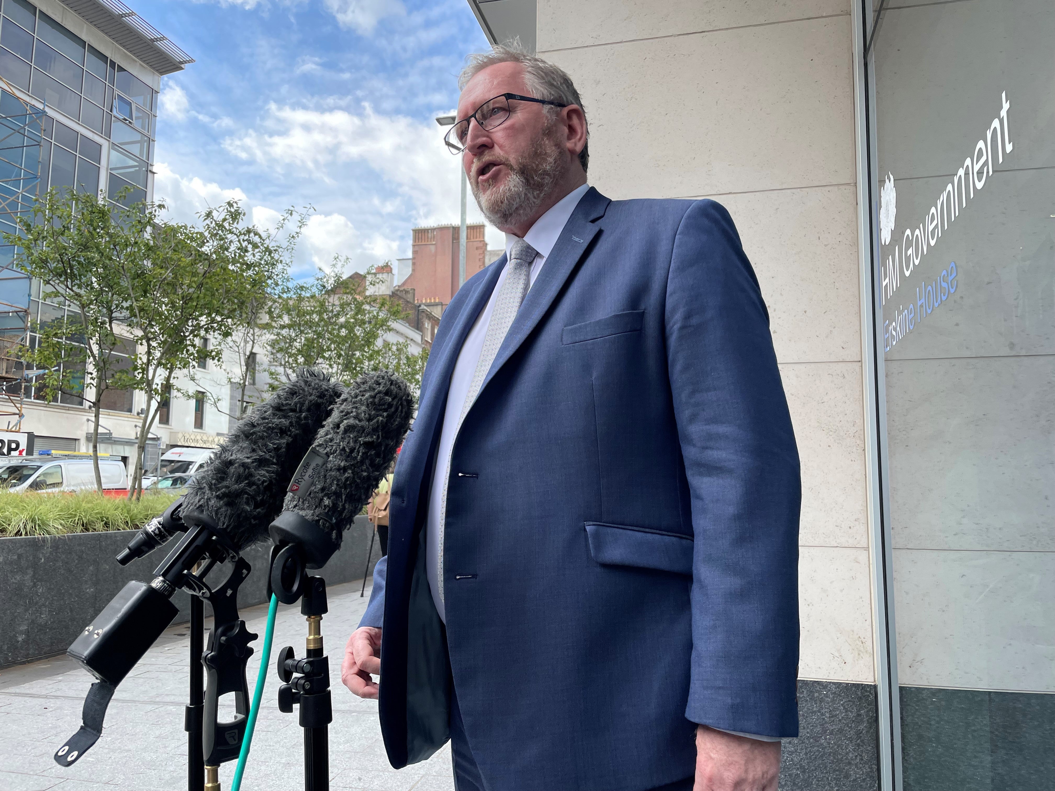 Doug Beattie speaks to the media after his meeting with NI Secretary Chris Heaton-Harris (Jonathan McCambridge/PA)