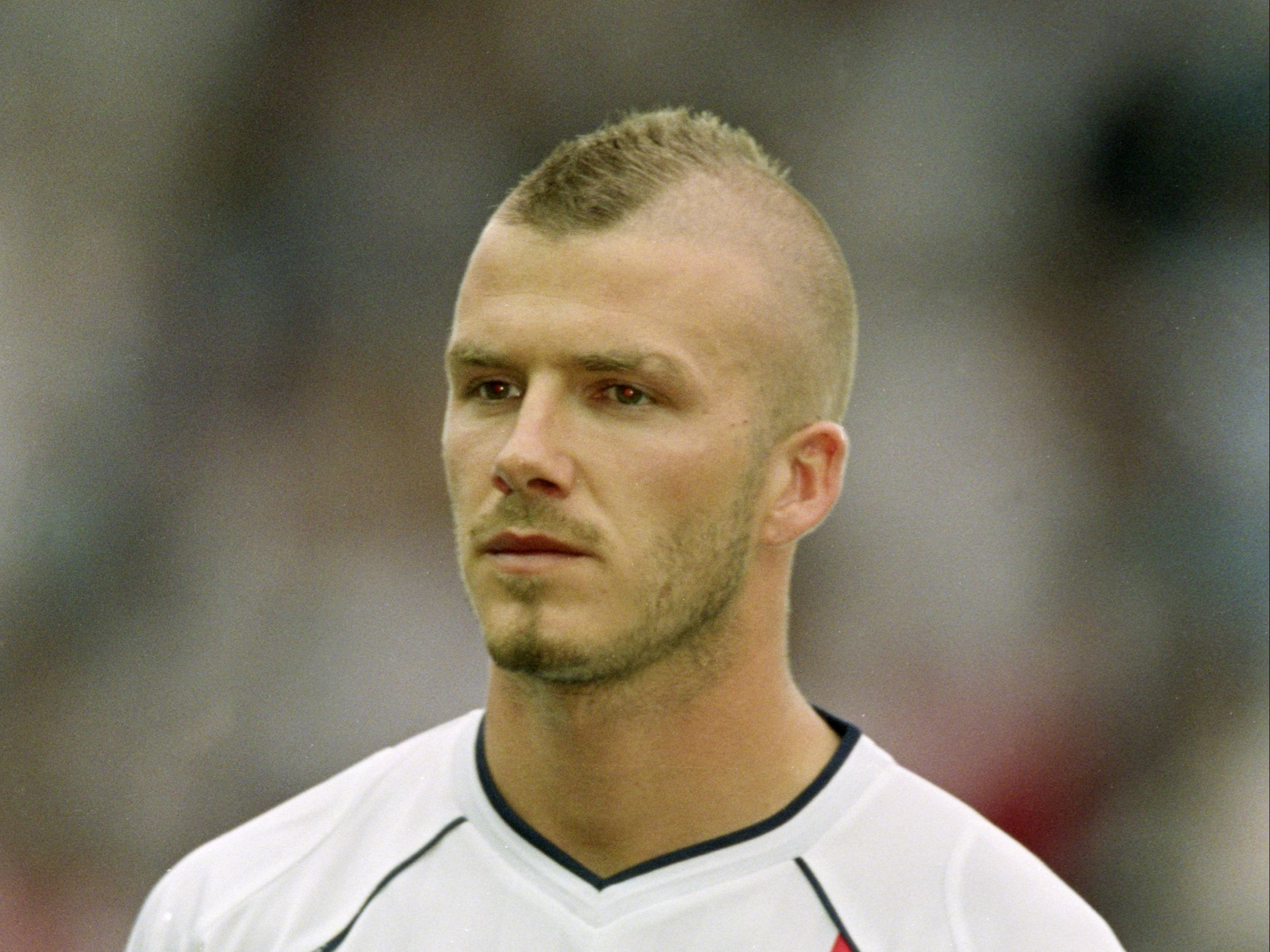 Beckham sporting his mohican hairdo before an international friendly against Mexico in 2001