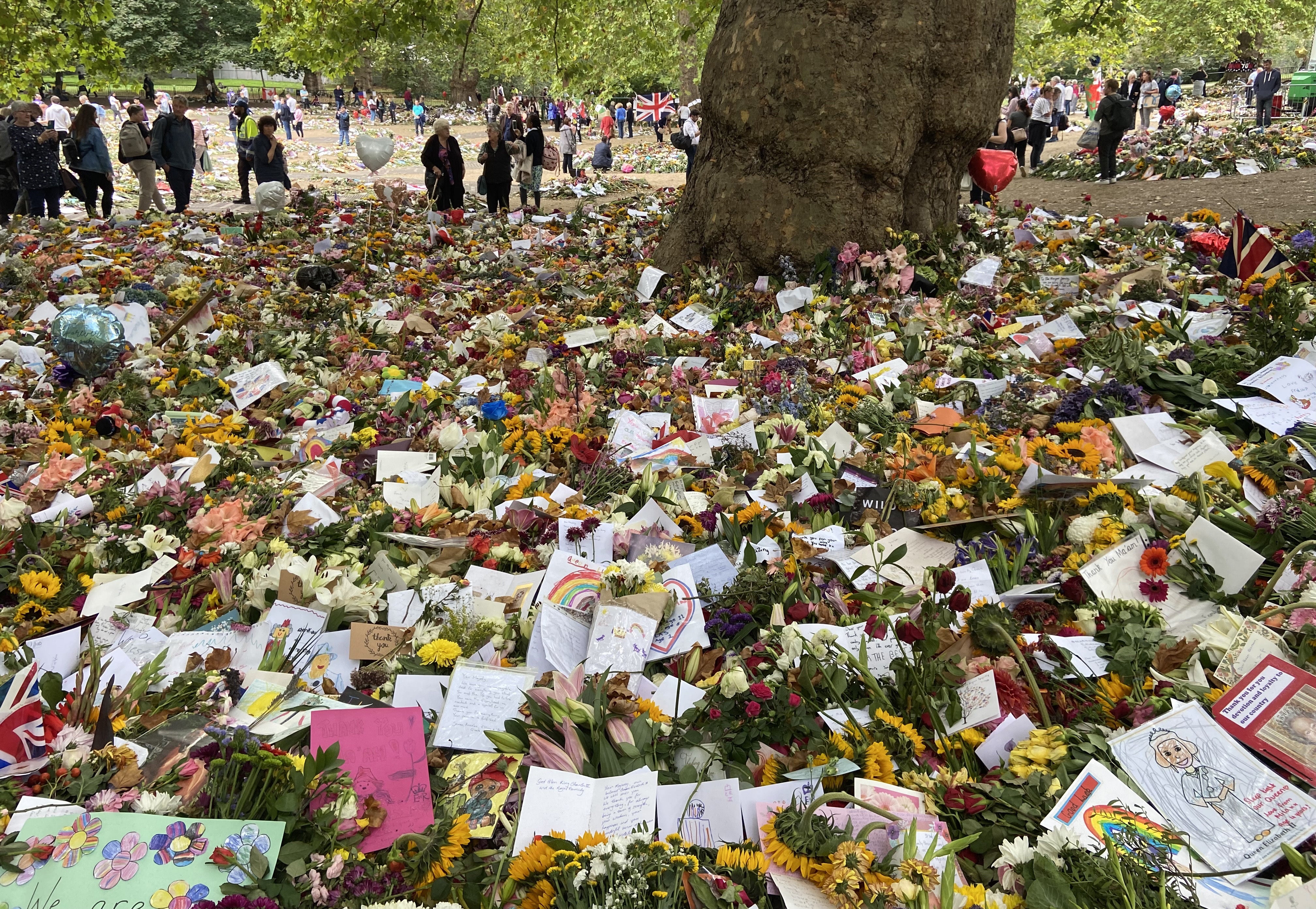 The floral tribute area in Green Park, London (Gina Kalsi/PA)