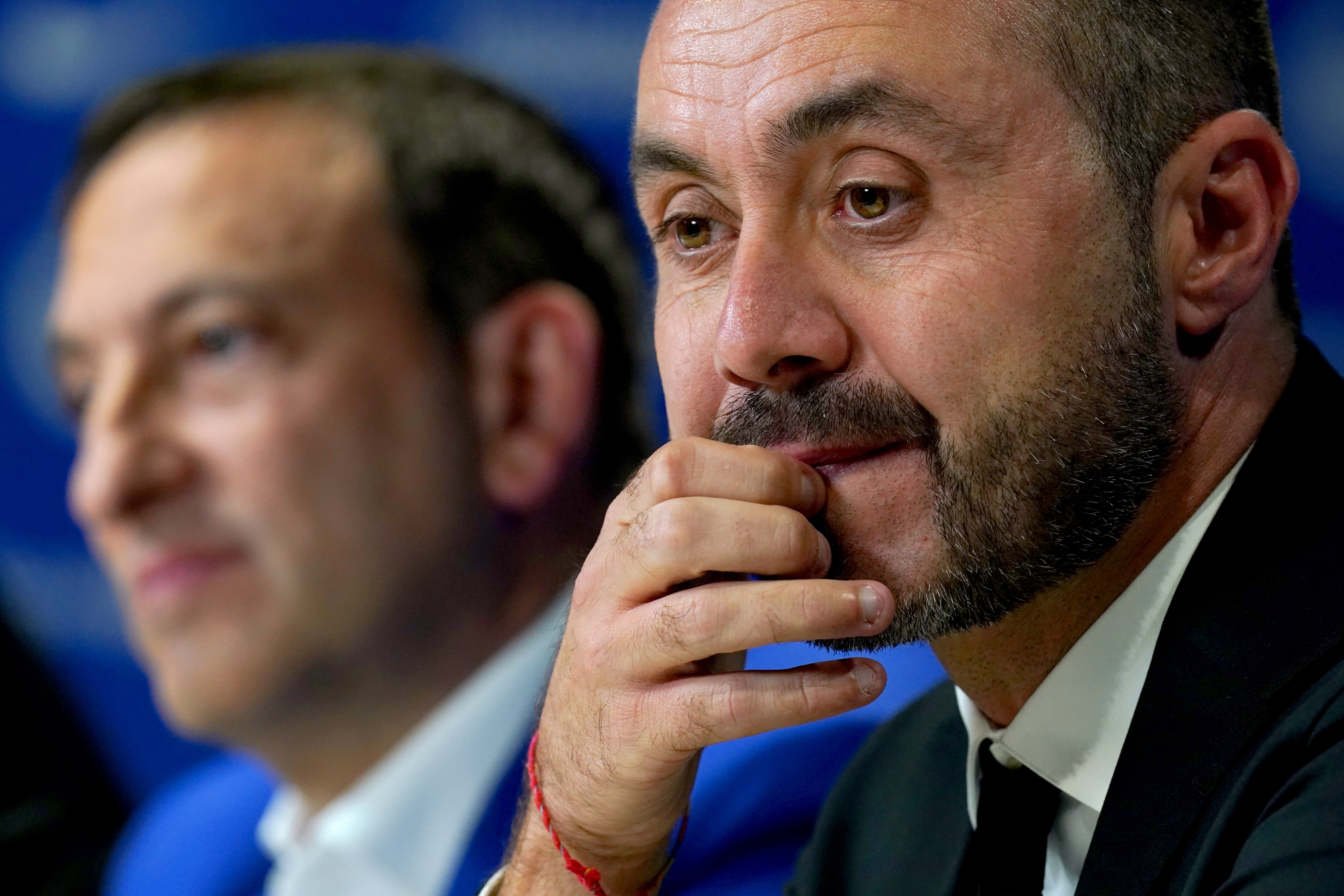 Roberto De Zerbi was joined by Tony Bloom (left) at his introductory press conference