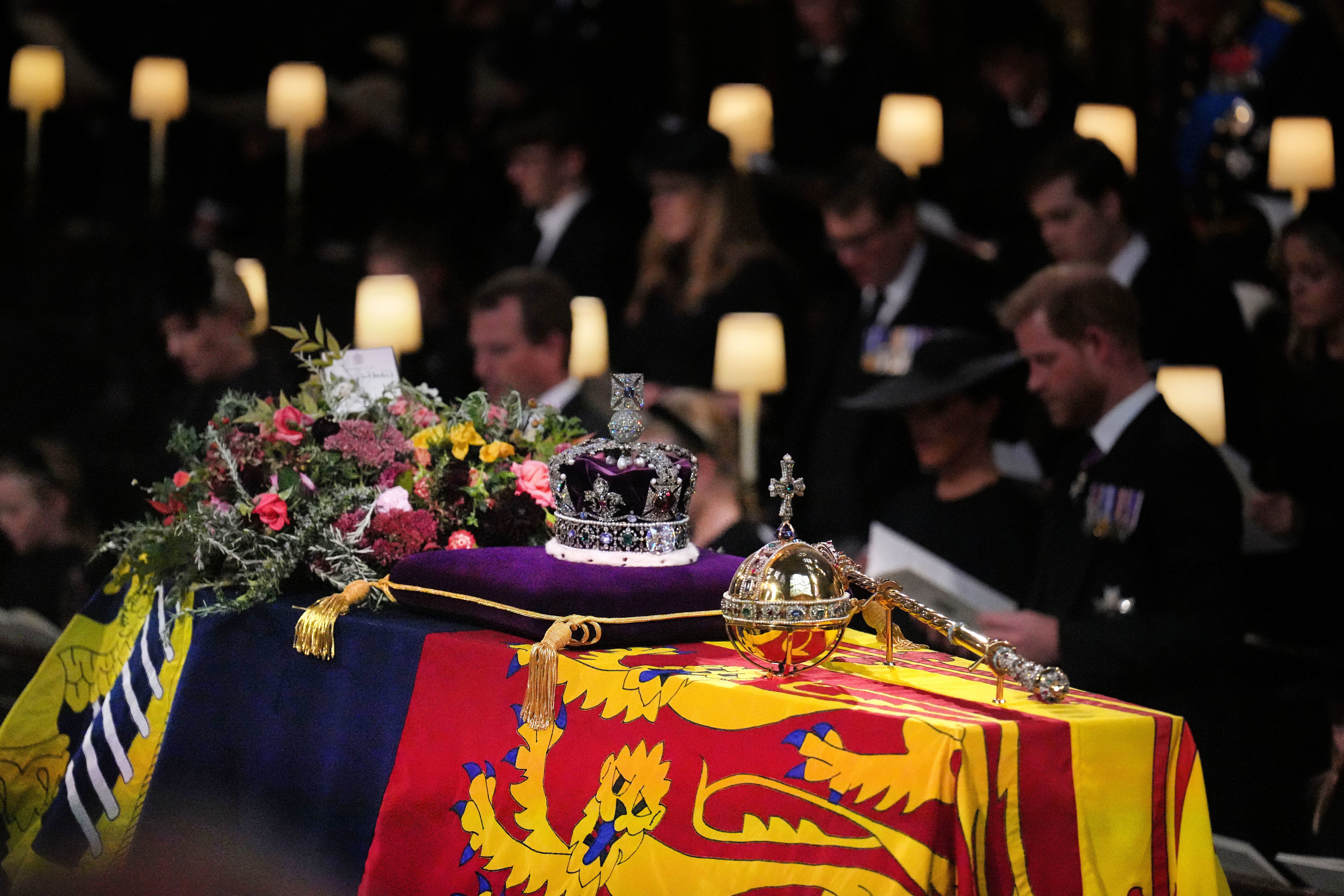 The Queen’s name has been inscribed on the ledger stone where she is buried in St George’s Chapel (Victoria Jones/PA)