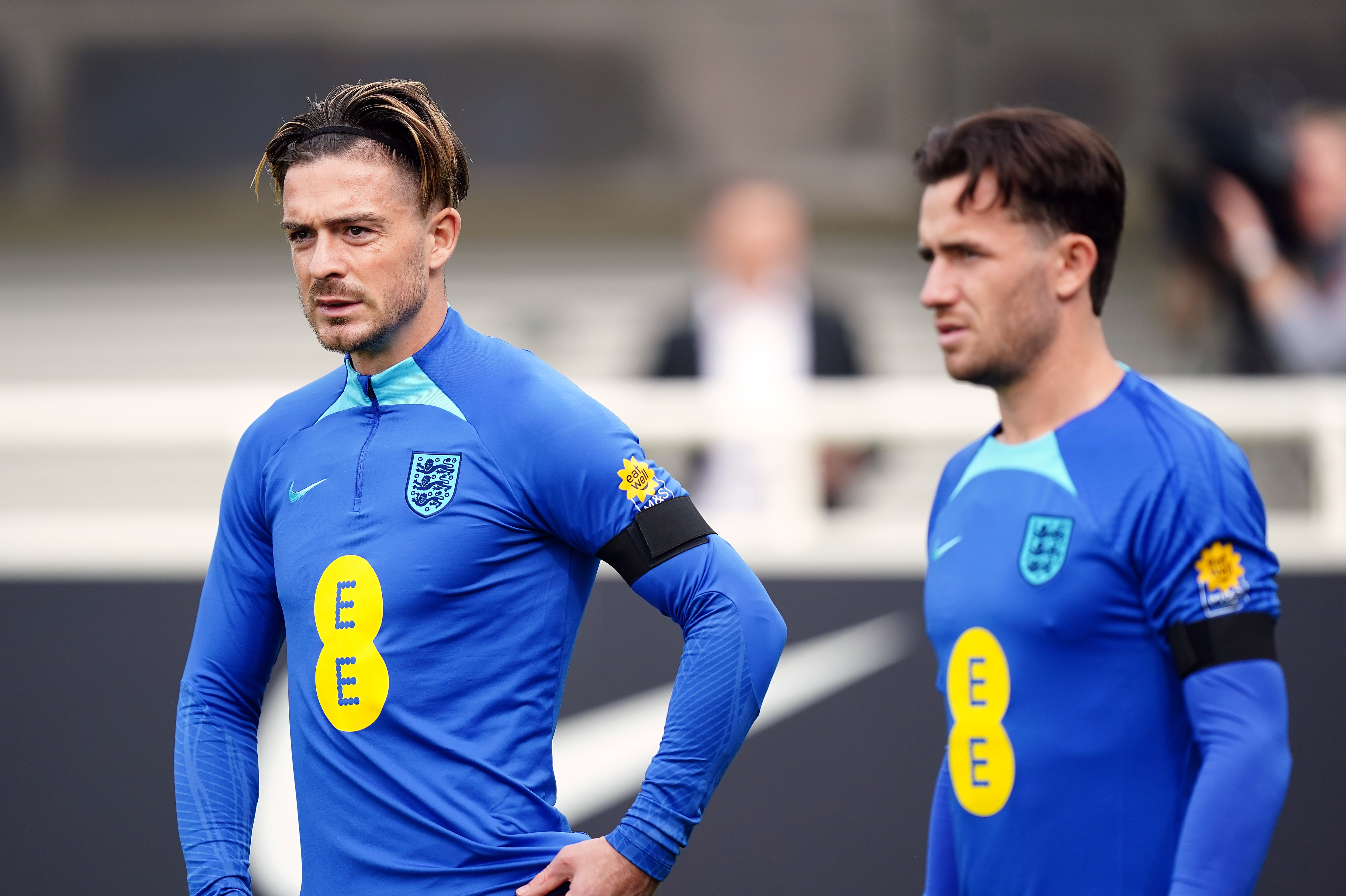 Jack Grealish and Ben Chilwell during a recent training session