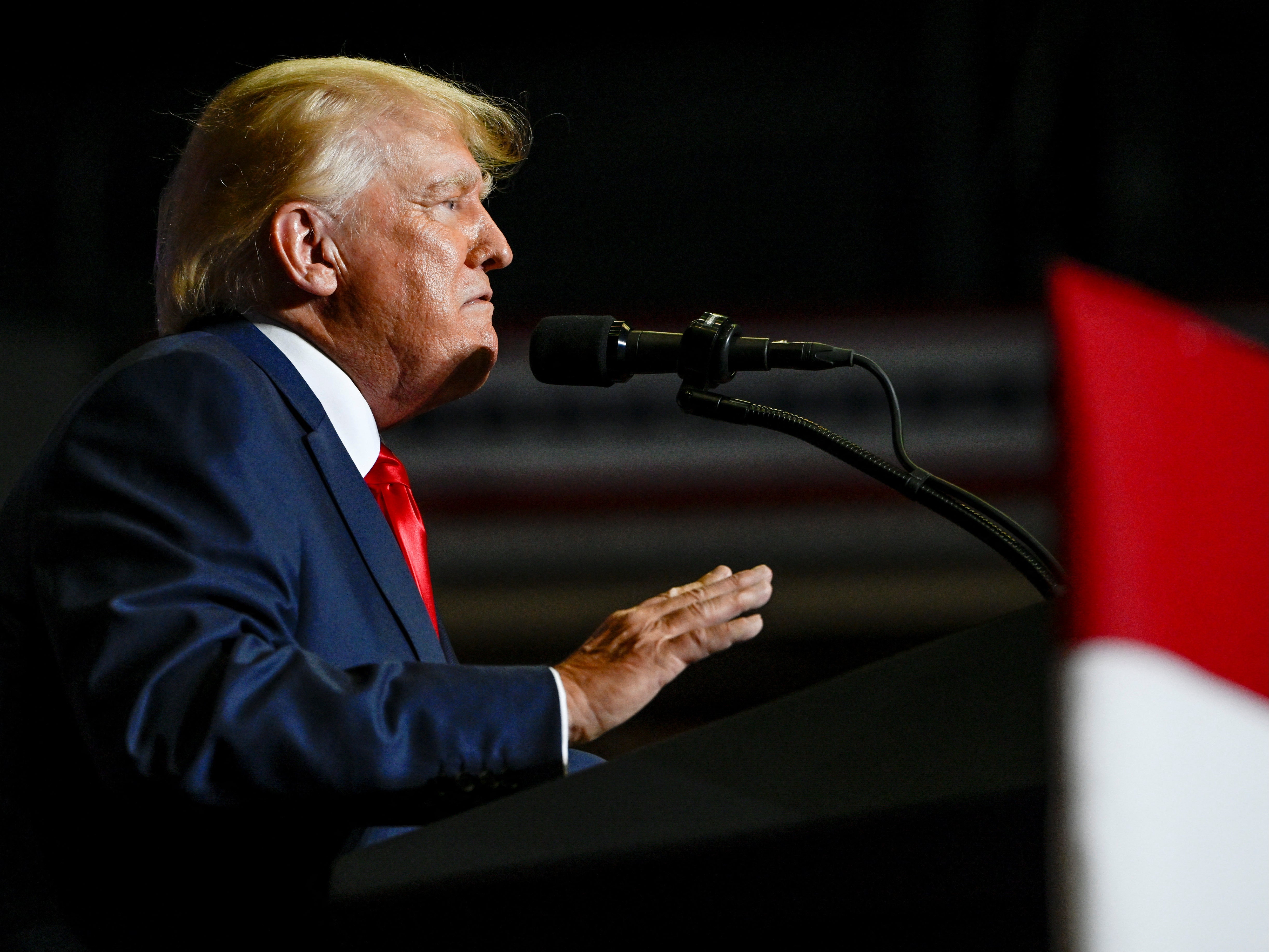 Former US president Donald Trump speaks during a rally in Youngstown, Ohio