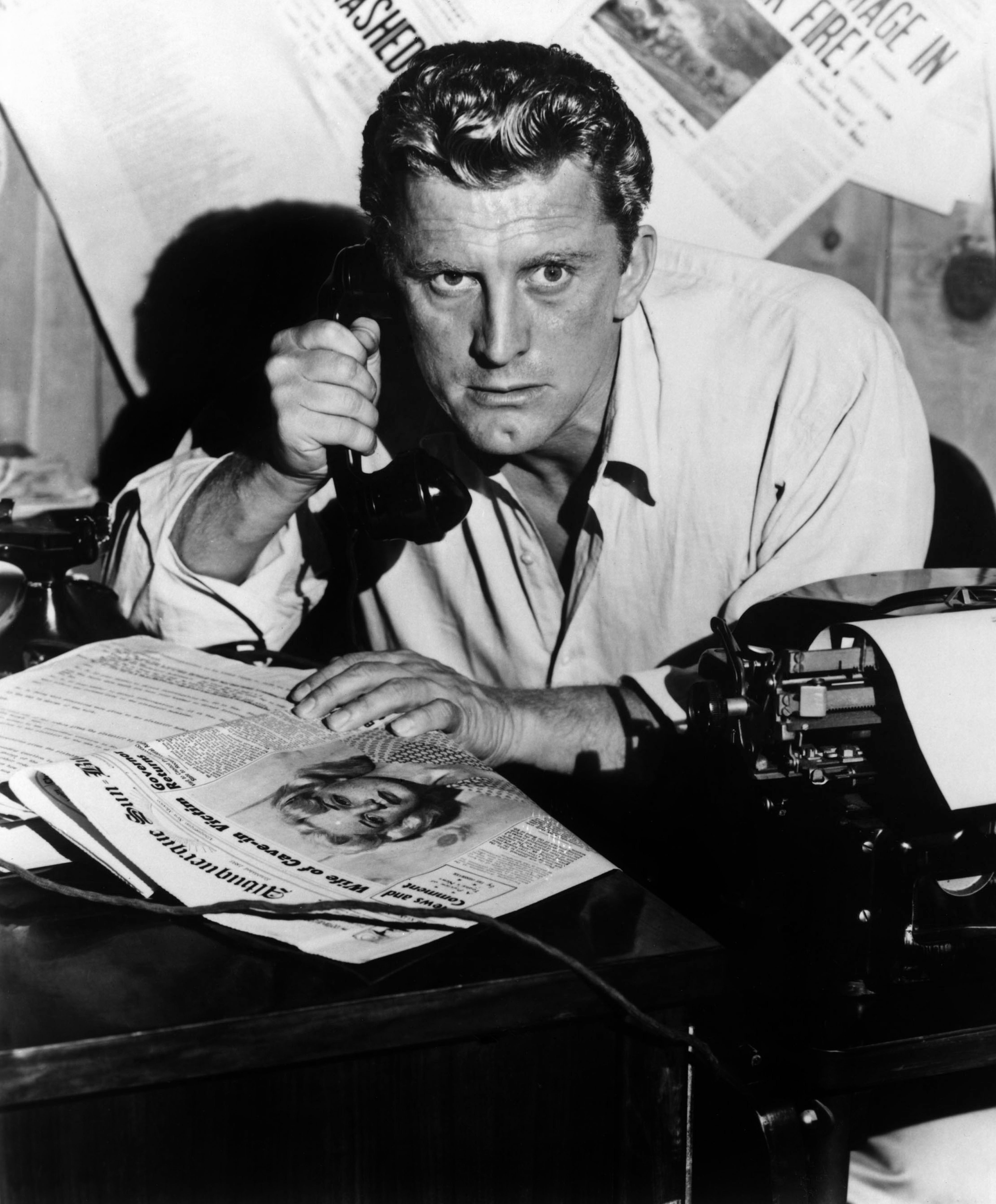 Kirk Douglas as the struggling reporter in ‘Ace in the Hole’ (1951), who keeps a man trapped in a cave so he can get a big story out of it and rescue his career