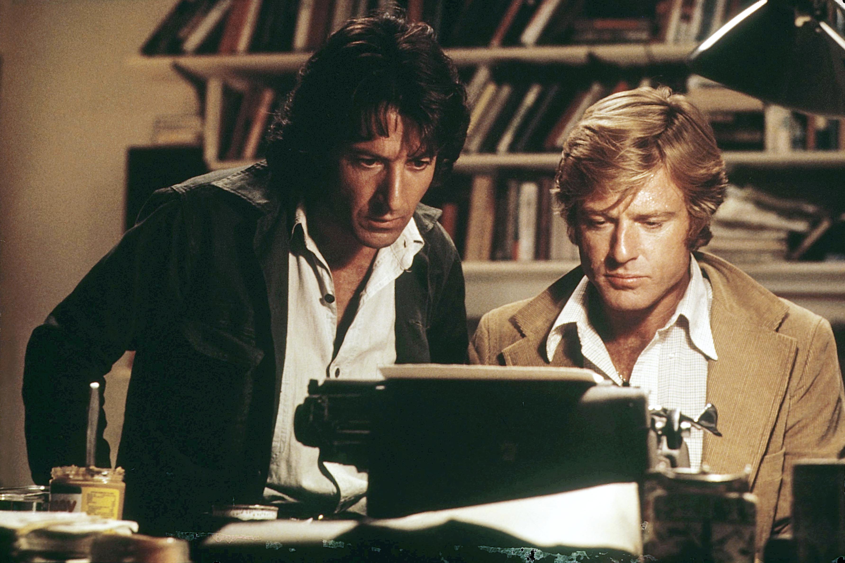 Dustin Hoffman as Carl Bernstein and Robert Redford as Bob Woodward in ‘All the President’s Men’ (1976) – the reporters at ‘The Washington Post’ who brought down US President Richard Nixon