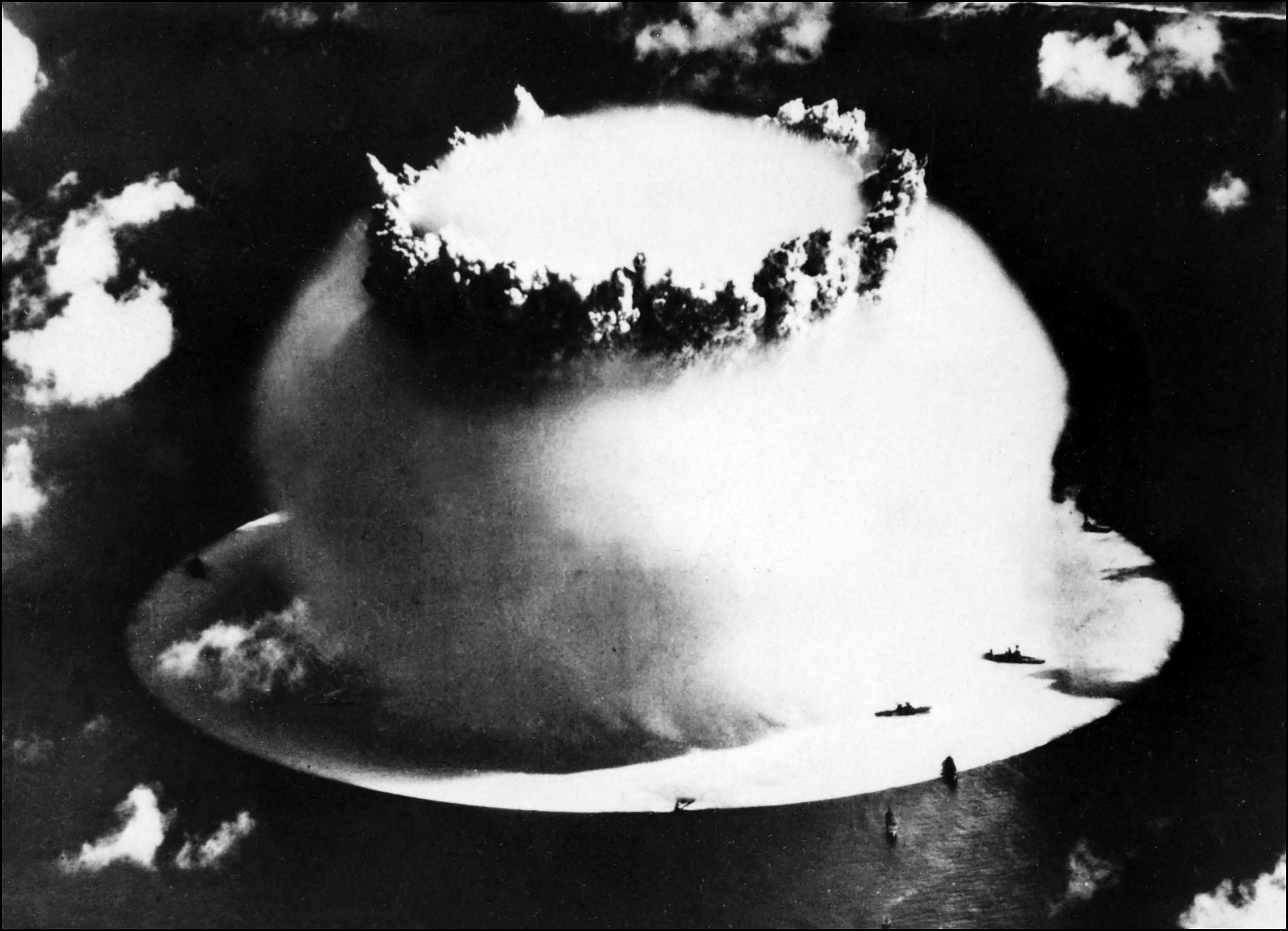 A photo showing an atomic bomb explosion