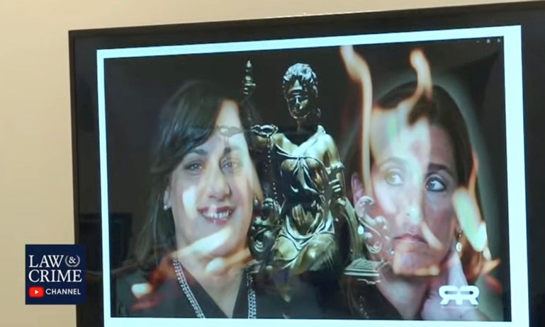 Judge Bellis on the right is engulfed in flames in an image posted on Infowars