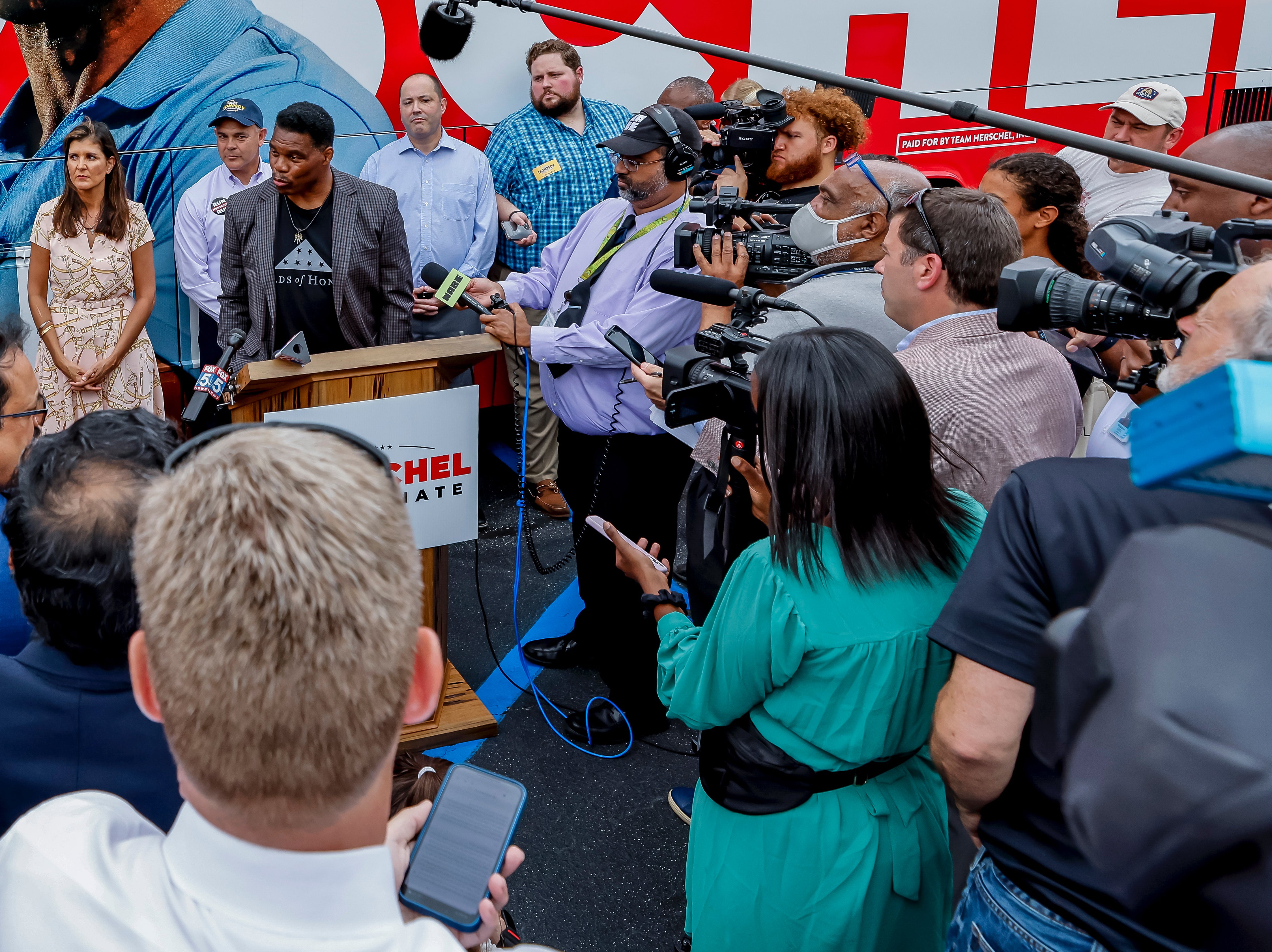 Former US Ambassador Nikki Haley appearing on behalf of Republican US Senate candidate Herschel Walker in Georgia