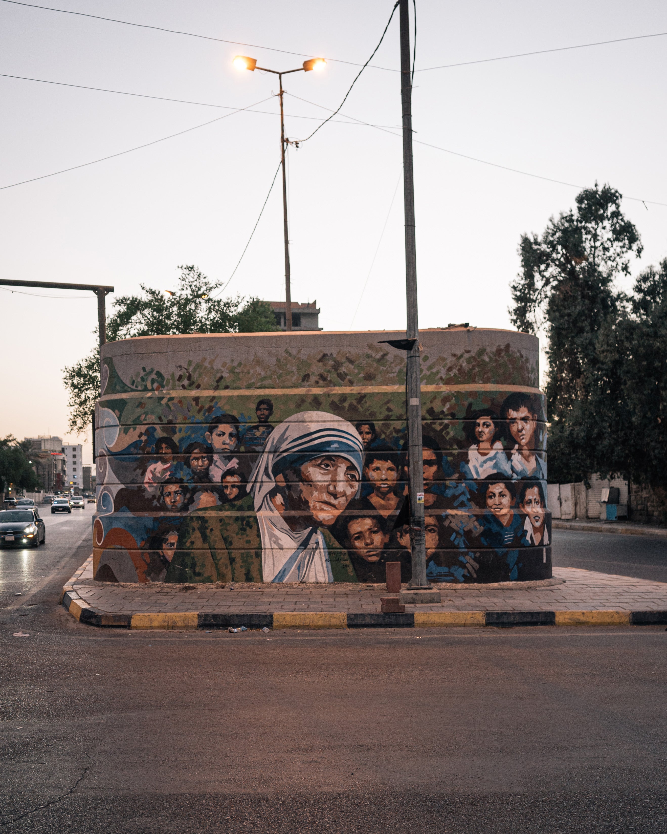 A mural depicting Mother Teresa, commissioned by a Baghdad mayor and painted by Wijdan al-Majed