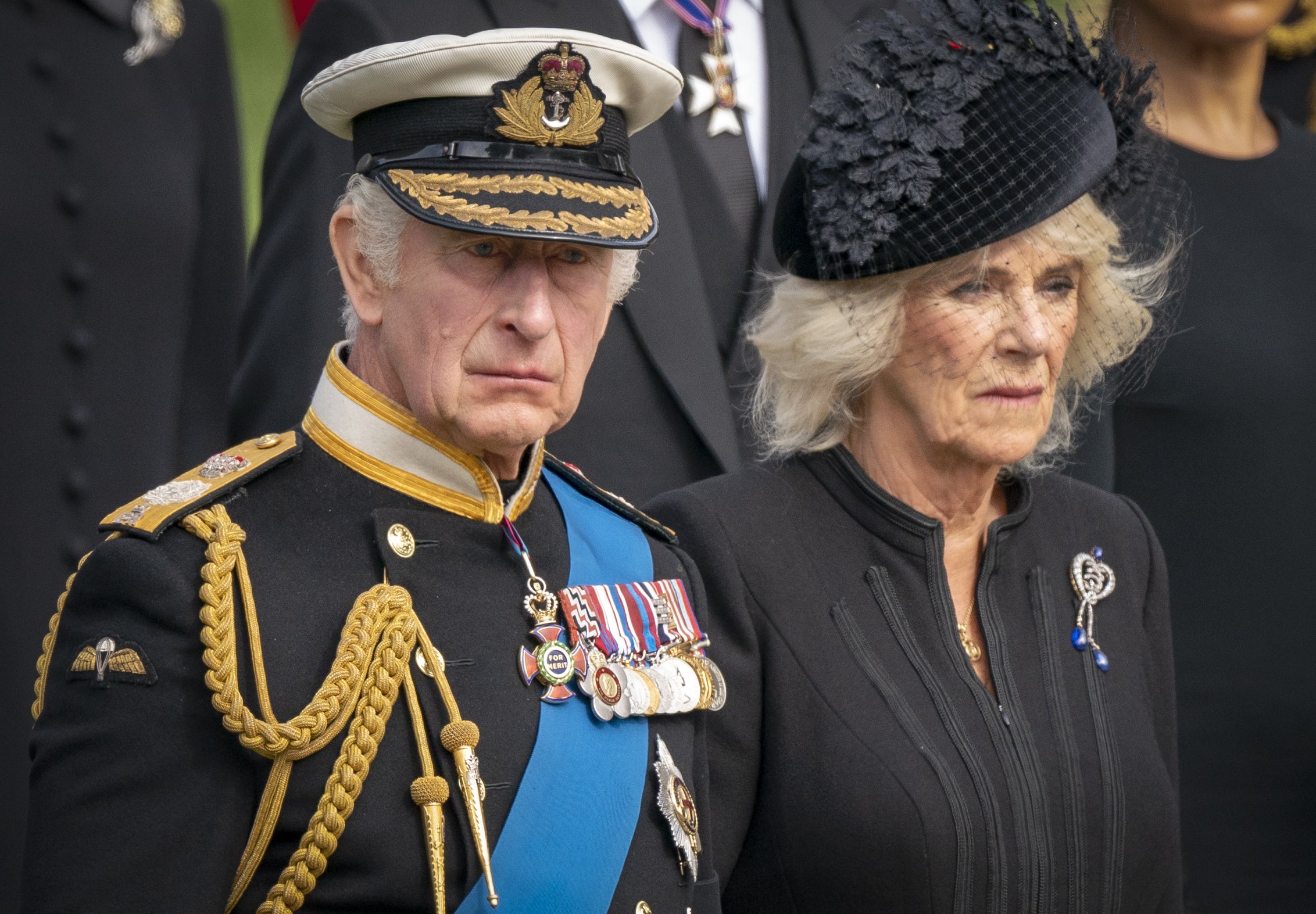 King Charles III and the Queen Consort look on at the funeral for the Queen (Jane Barlow/PA)