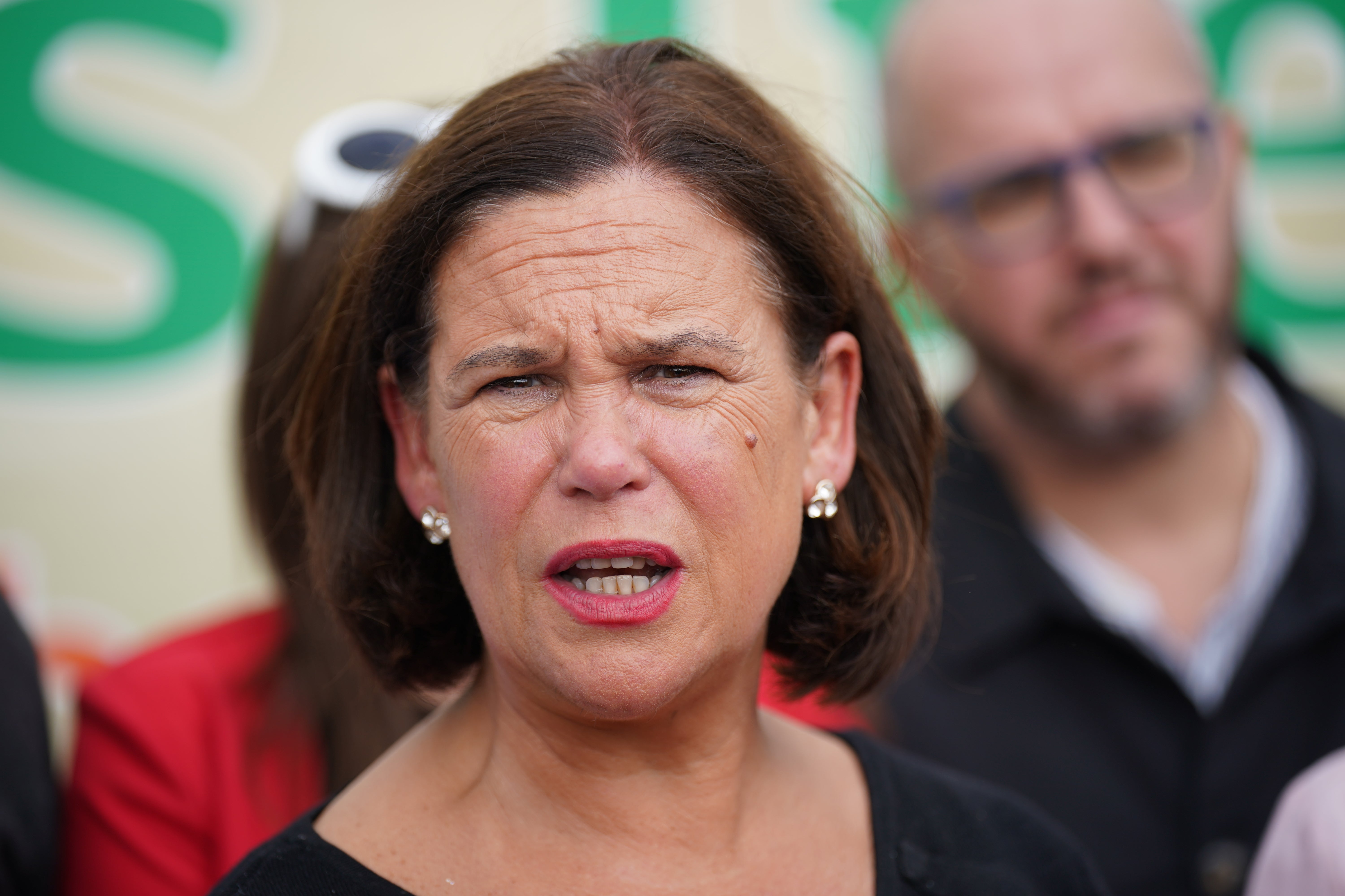 Sinn Fein Leader Mary Lou McDonald speaking to the media as she visited the National Ploughing Championships at Ratheniska Co Laois. Picture date: Wednesday September 21, 2022 (Brian Lawless/PA Wire)