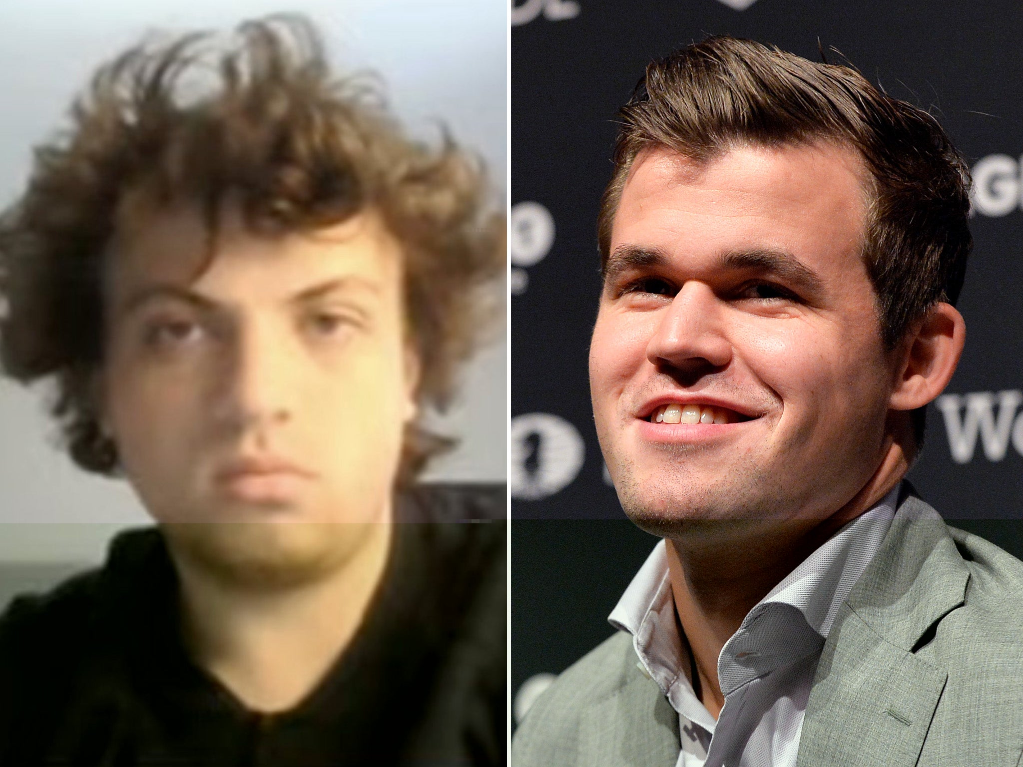 Hans Niemann, left, and Magnus Carlsen