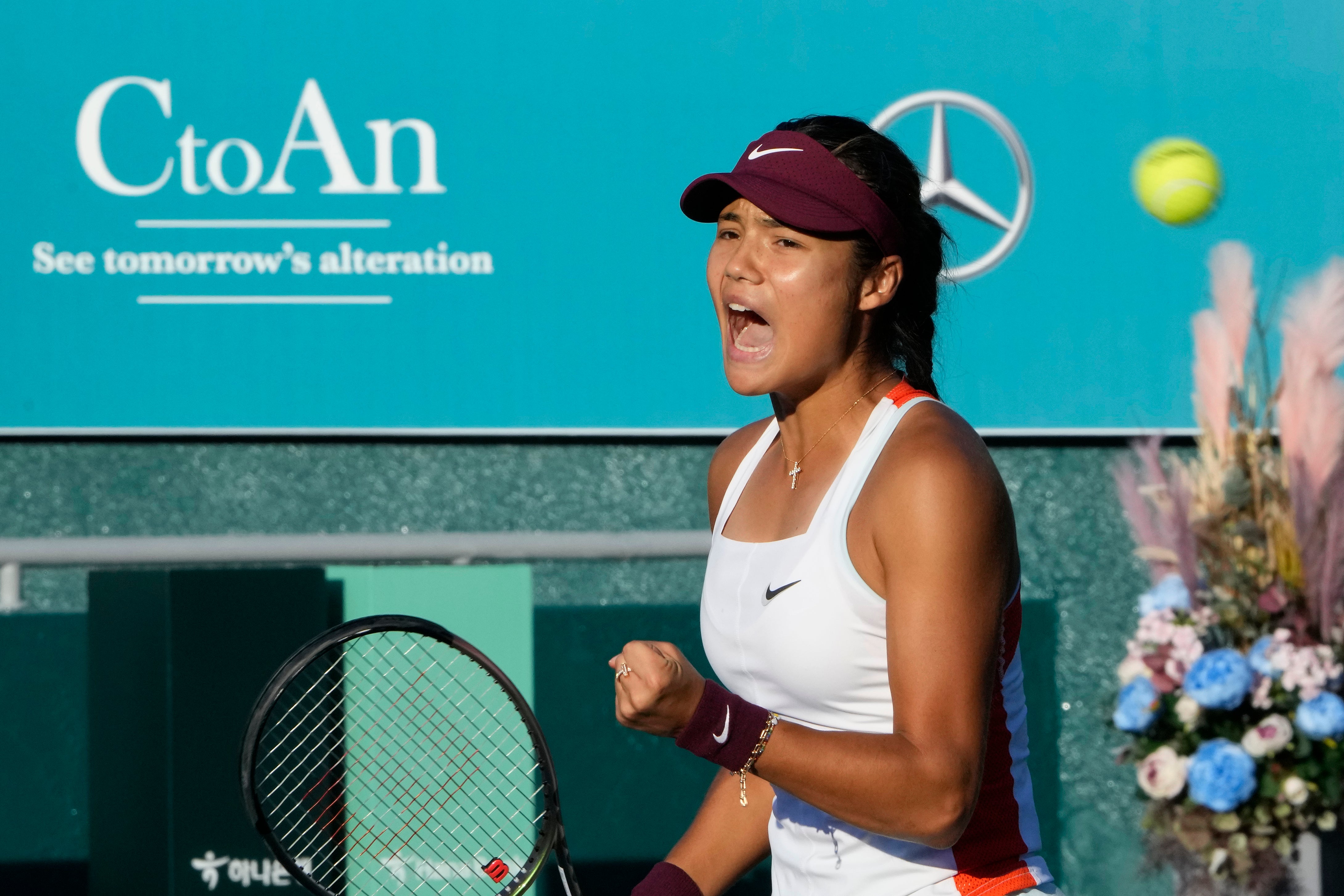 Emma Raducanu is through to the Korea Open semi-finals (Ahn Young-joon/AP)