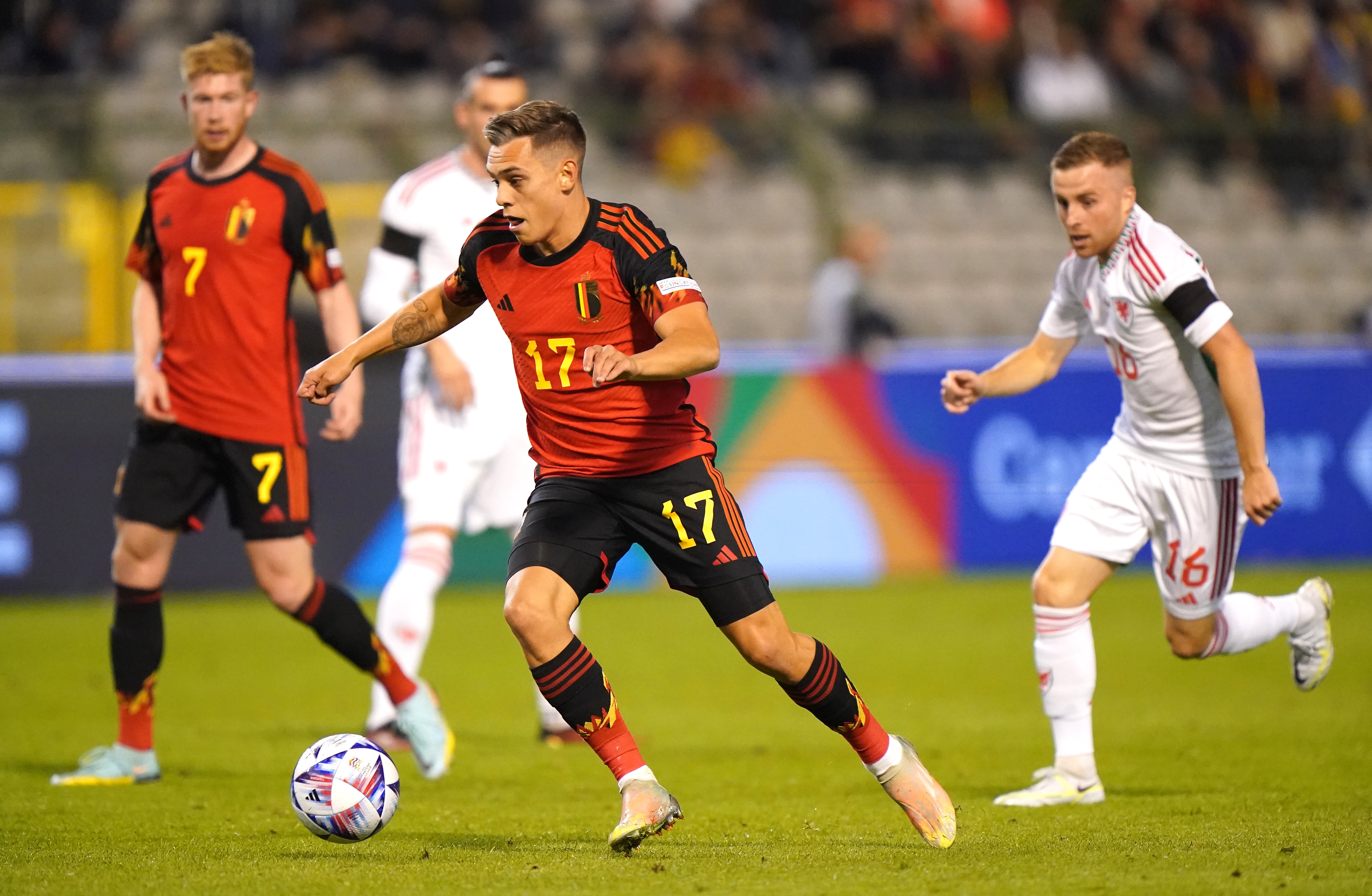 Leandro Trossard, centre, helped Belgium to a 2-1 Nations League victory over Wales in Brussels (Tim Goode/PA)