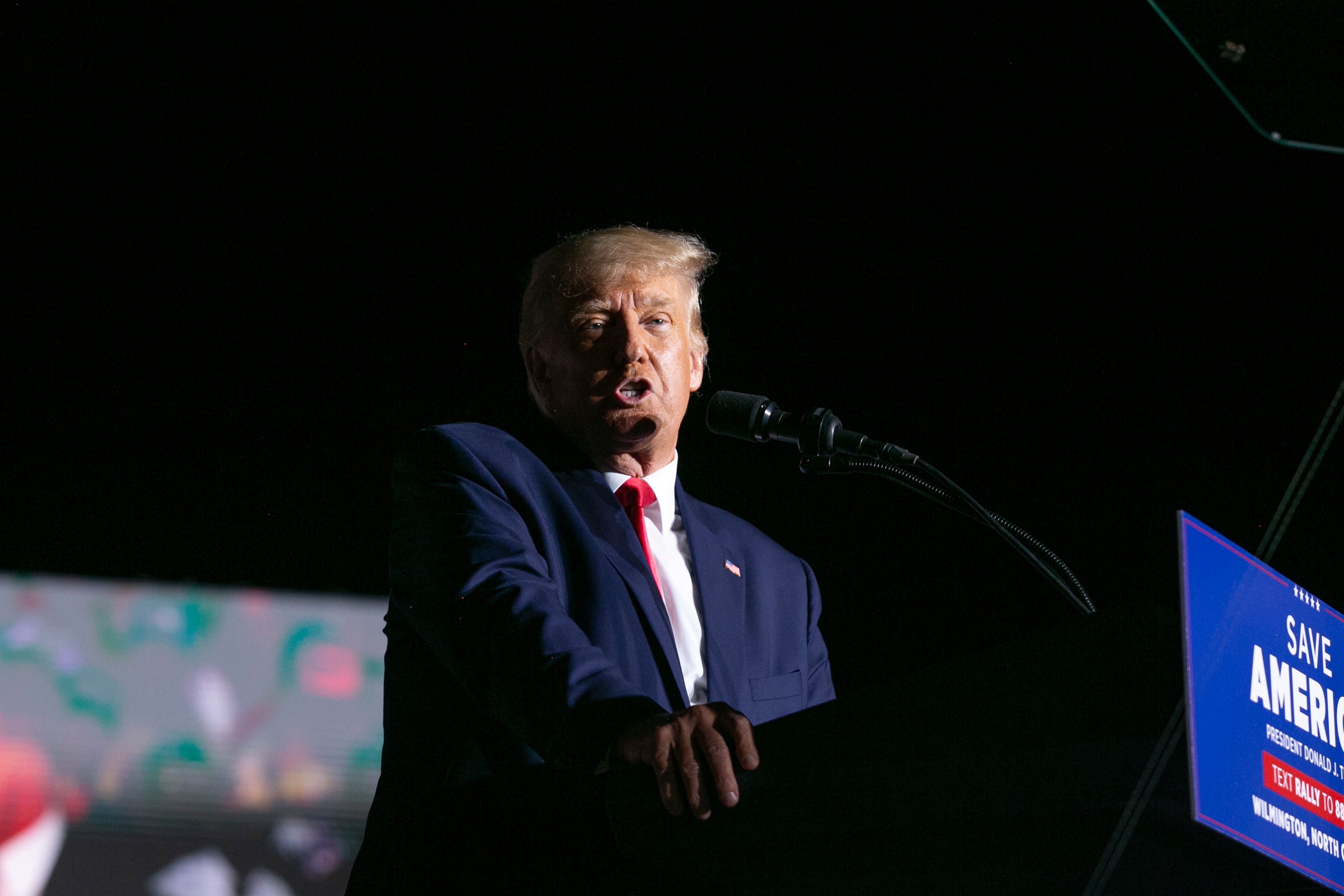 Former President Donald Trump speaks at a rally in Wilmington on 23 September