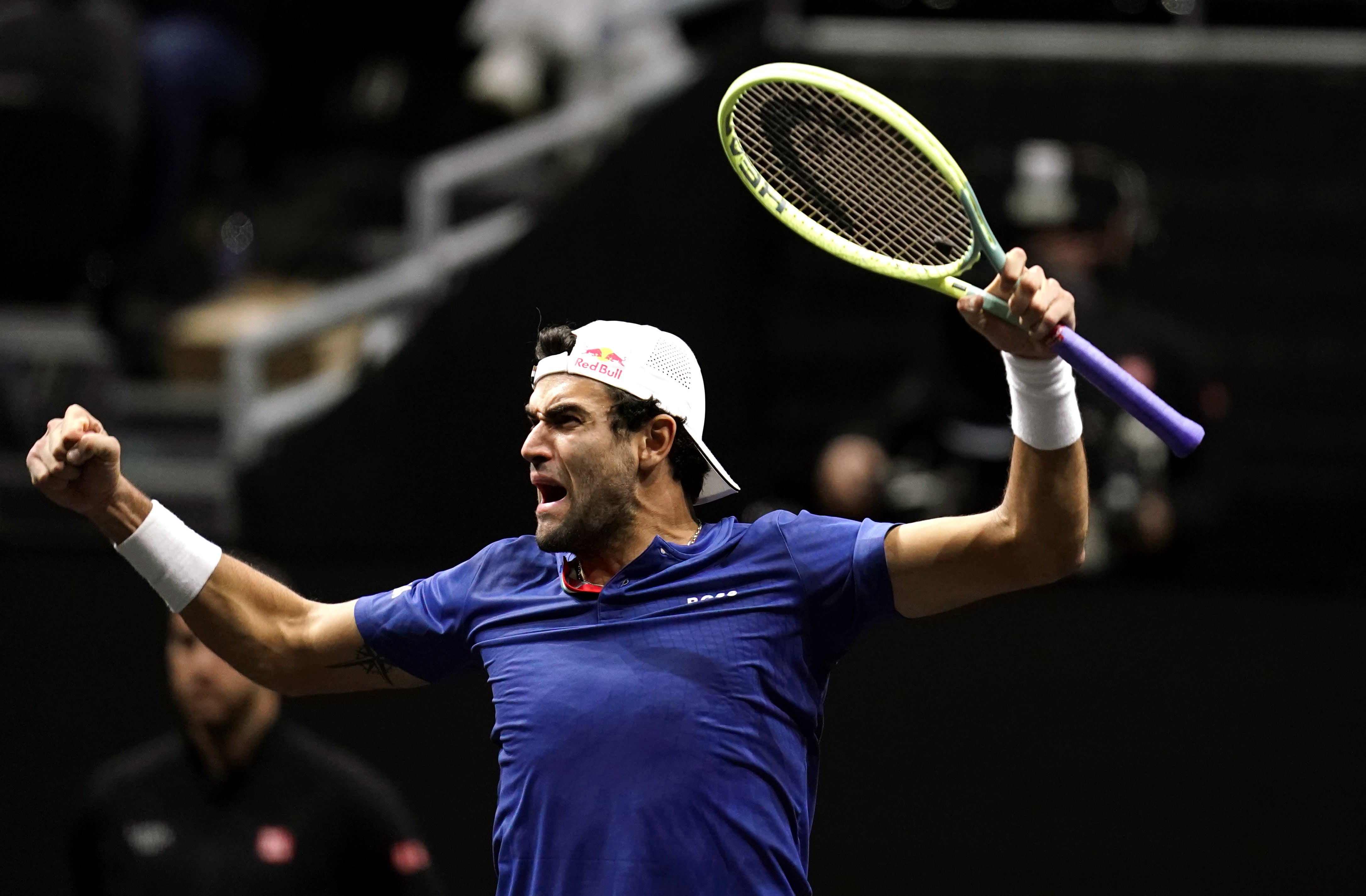 Matteo Berrettini celebrates victory over Team World’s Felix Auger-Aliassime (John Walton/PA)