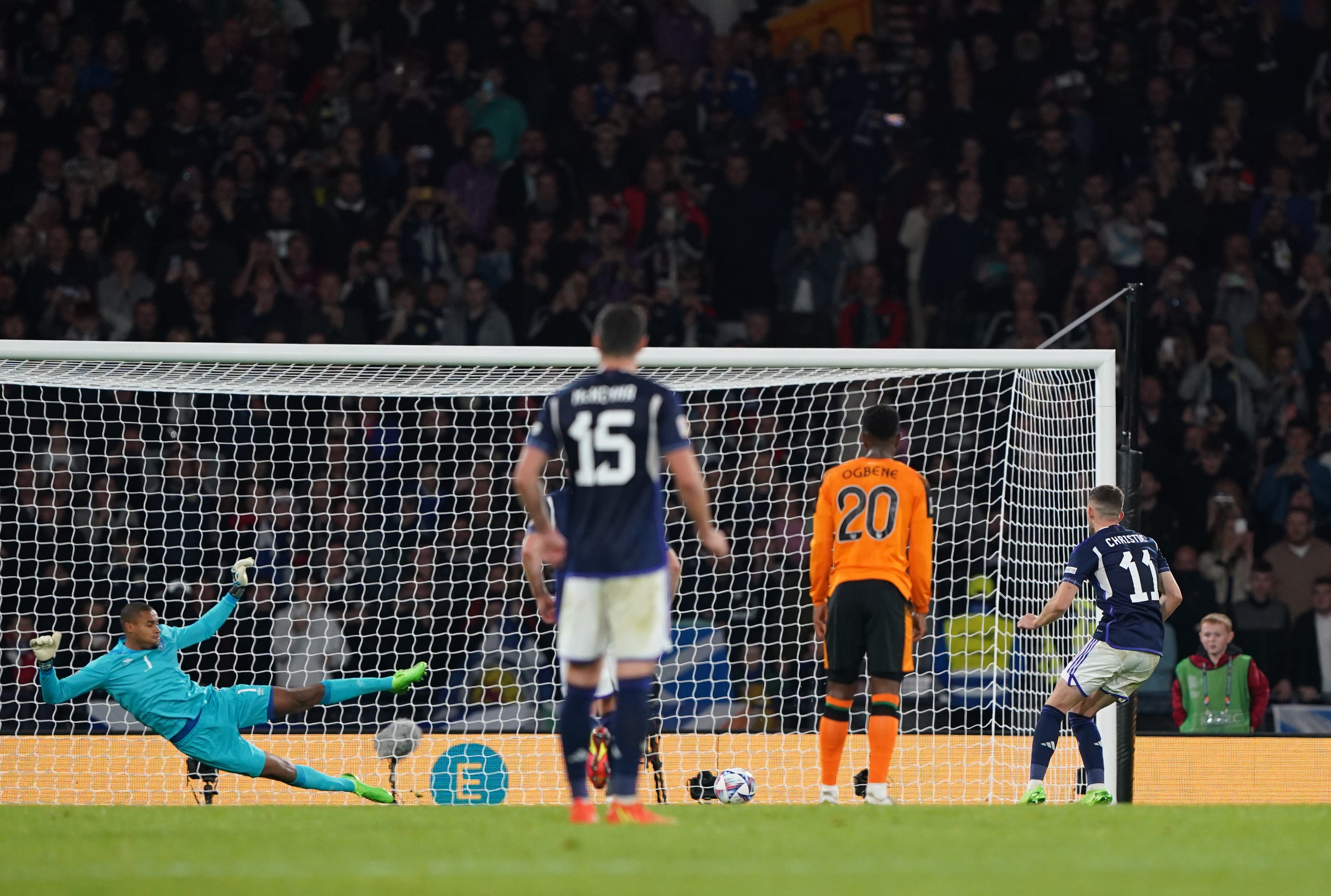 Ryan Christie (right) scores Scotland’s winner (Andrew Milligan/PA)