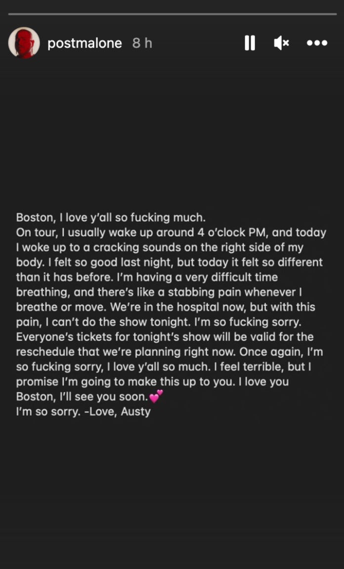 Post apologised to fans as he cancelled his show