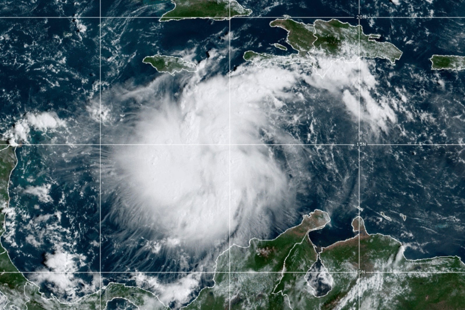 This satellite image provided by the National Oceanic and Atmospheric Administration shows Tropical Storm Ian over the central Caribbean on Saturday