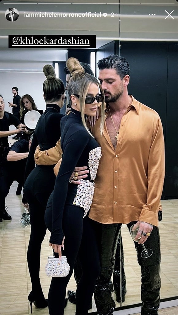 Michele Morrone posted an Instagram Story showing him posing with Khloe Kardashian backstage at the Dolce & Gabbana SS23 MIlan Fashion Week show