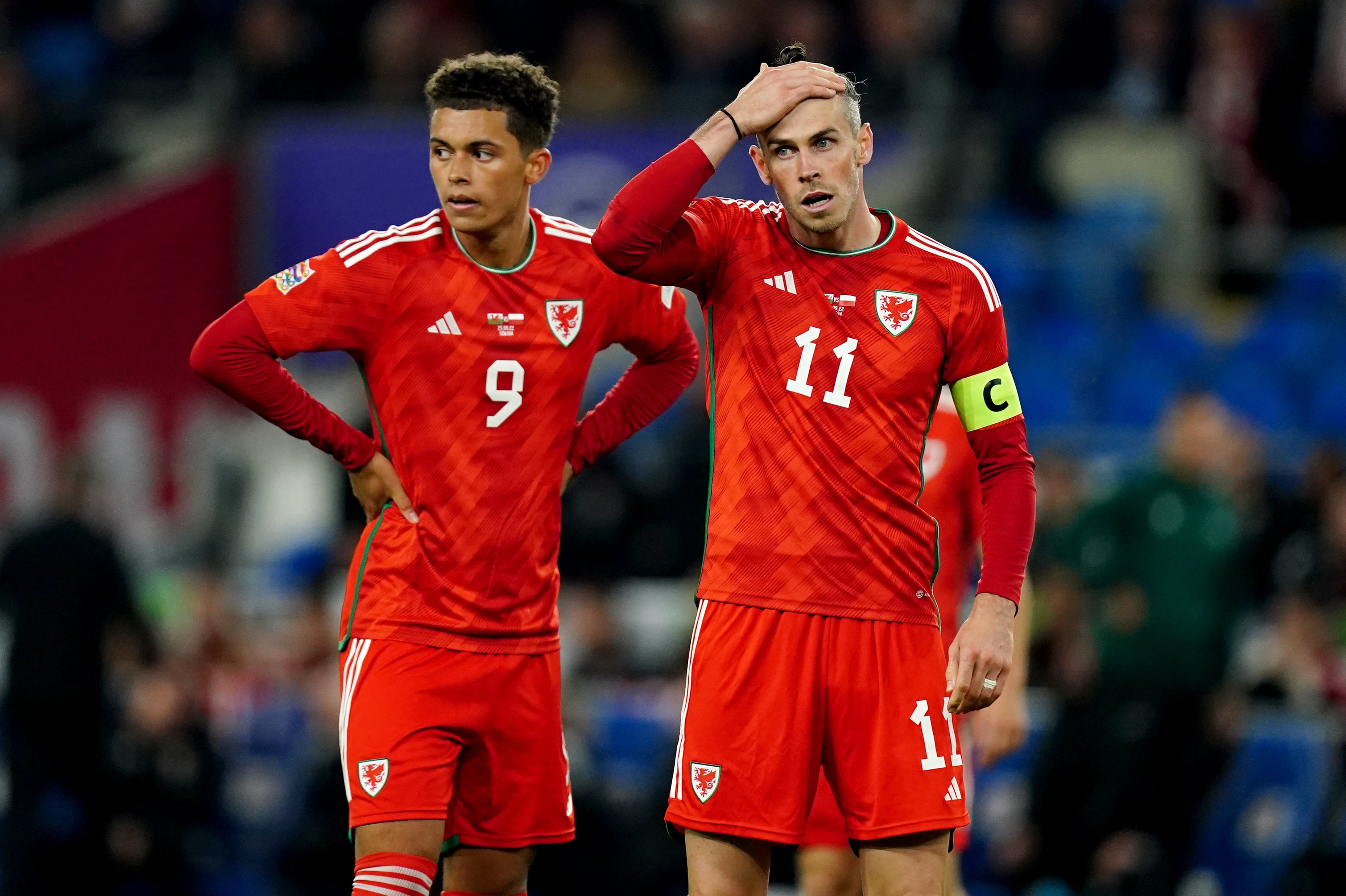 Gareth Bale (right) had a frustrating night as Wales lost to Poland and suffered relegation from the top tier of the Nations League (Mike Egerton/PA)