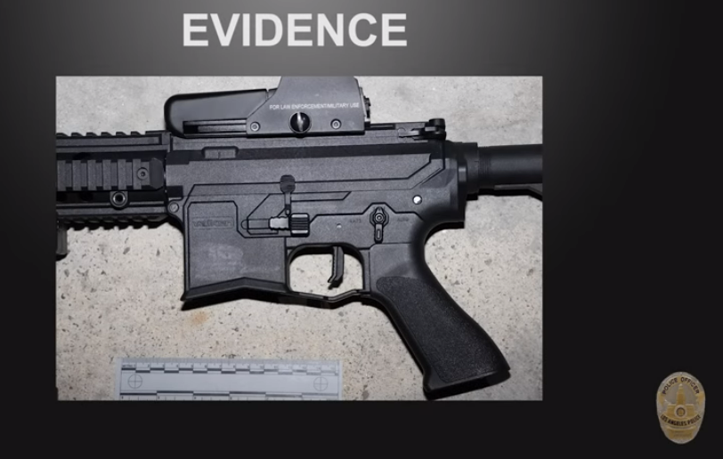 The airsoft rifle that was allegedly brandished by 19-year-old Luis Herrera is seen in a police evidence image released by the LAPD