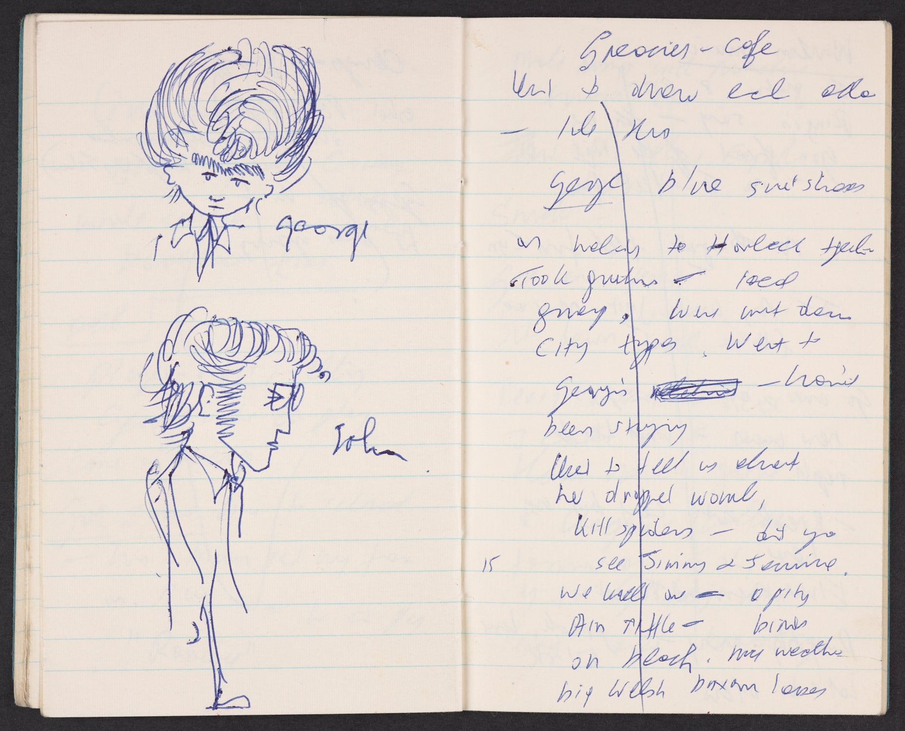 Hand drawn sketches of John Lennon and George Harrison by Sir Paul McCartney (MPL Communications Inc/British Library/PA)