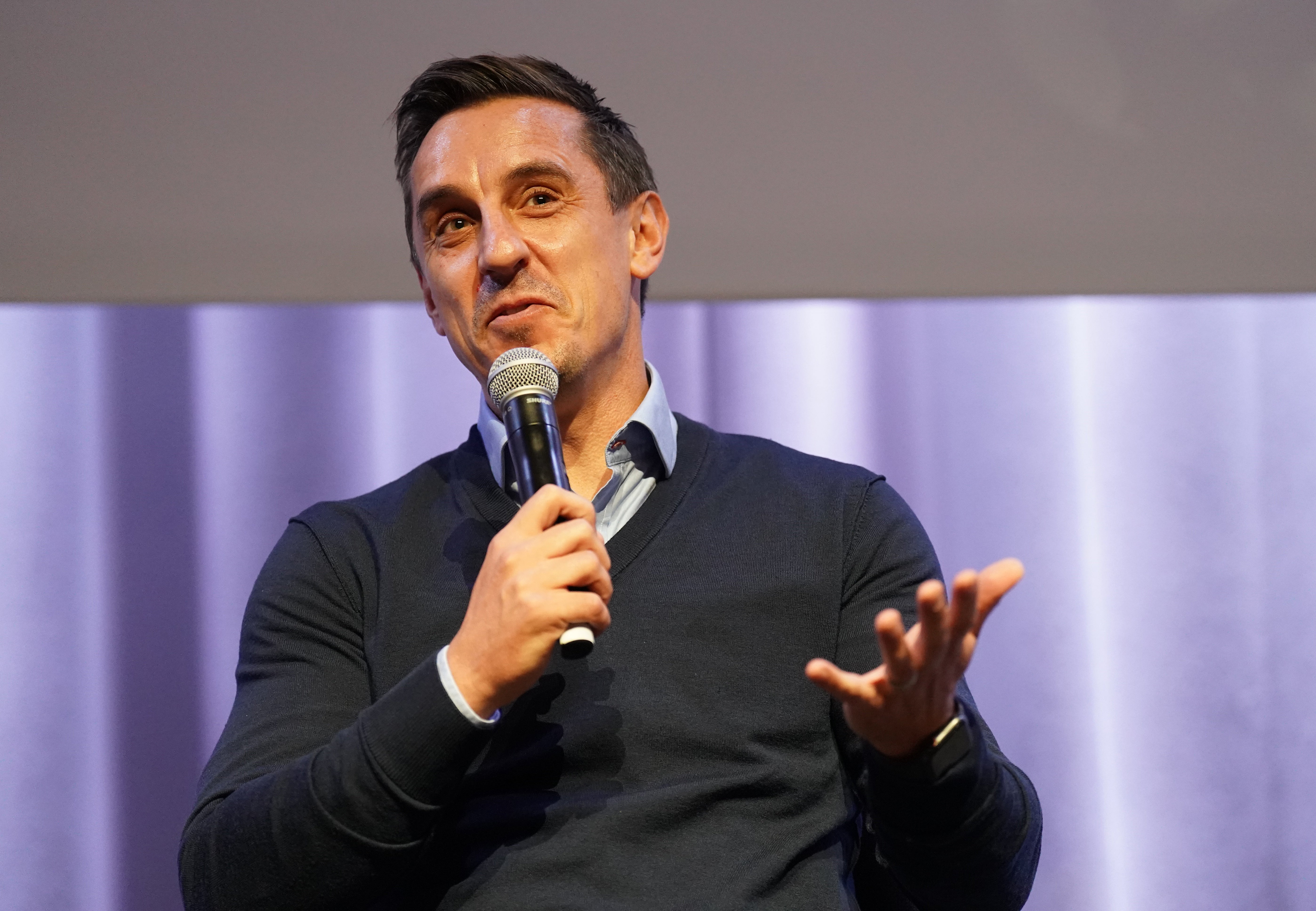 Former England footballer Gary Neville speaking at a fringe meeting (Stefan Rousseau/PA)