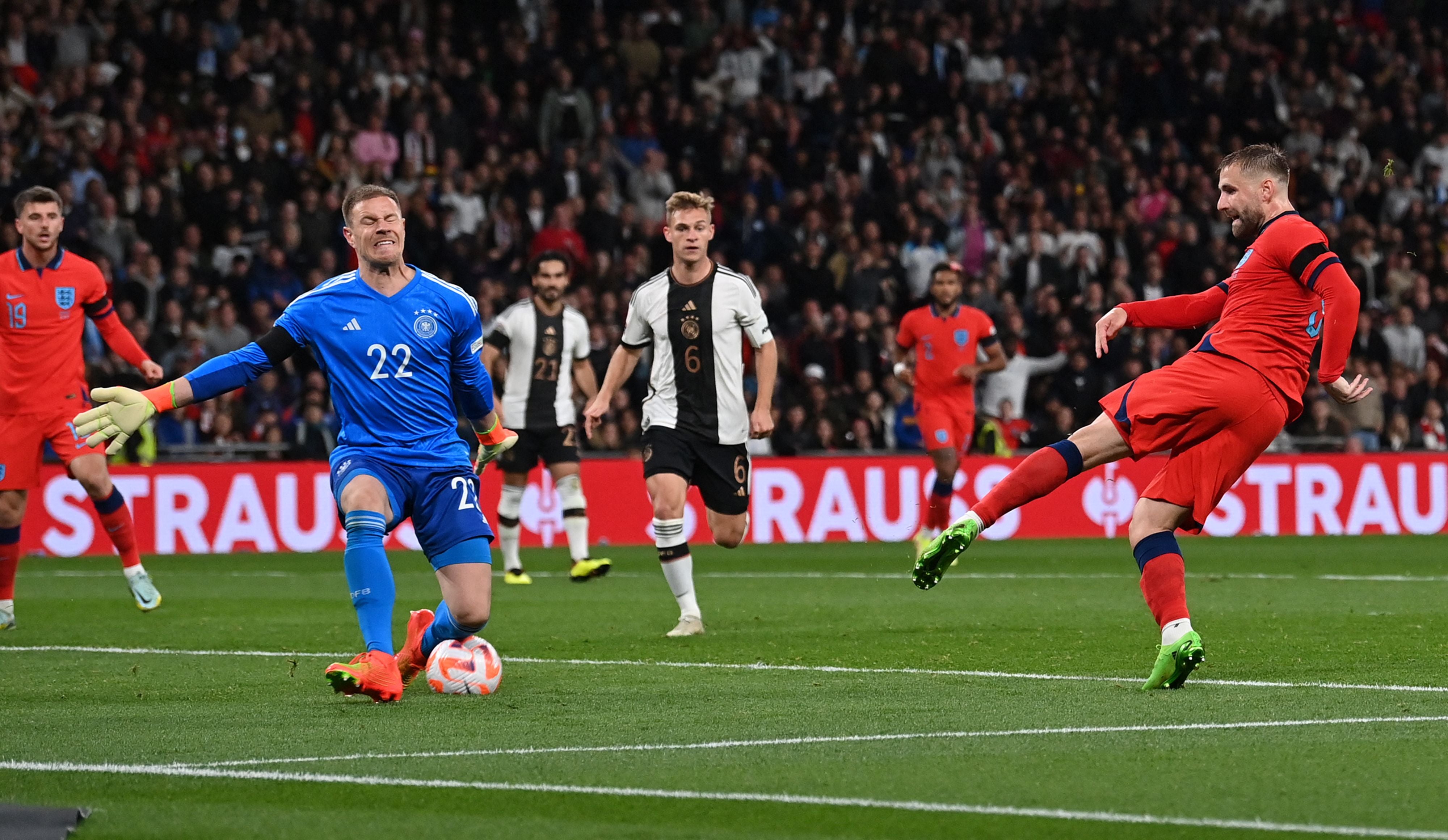 Shaw scored England’s first goal to vindicate Southgate’s wing-back system