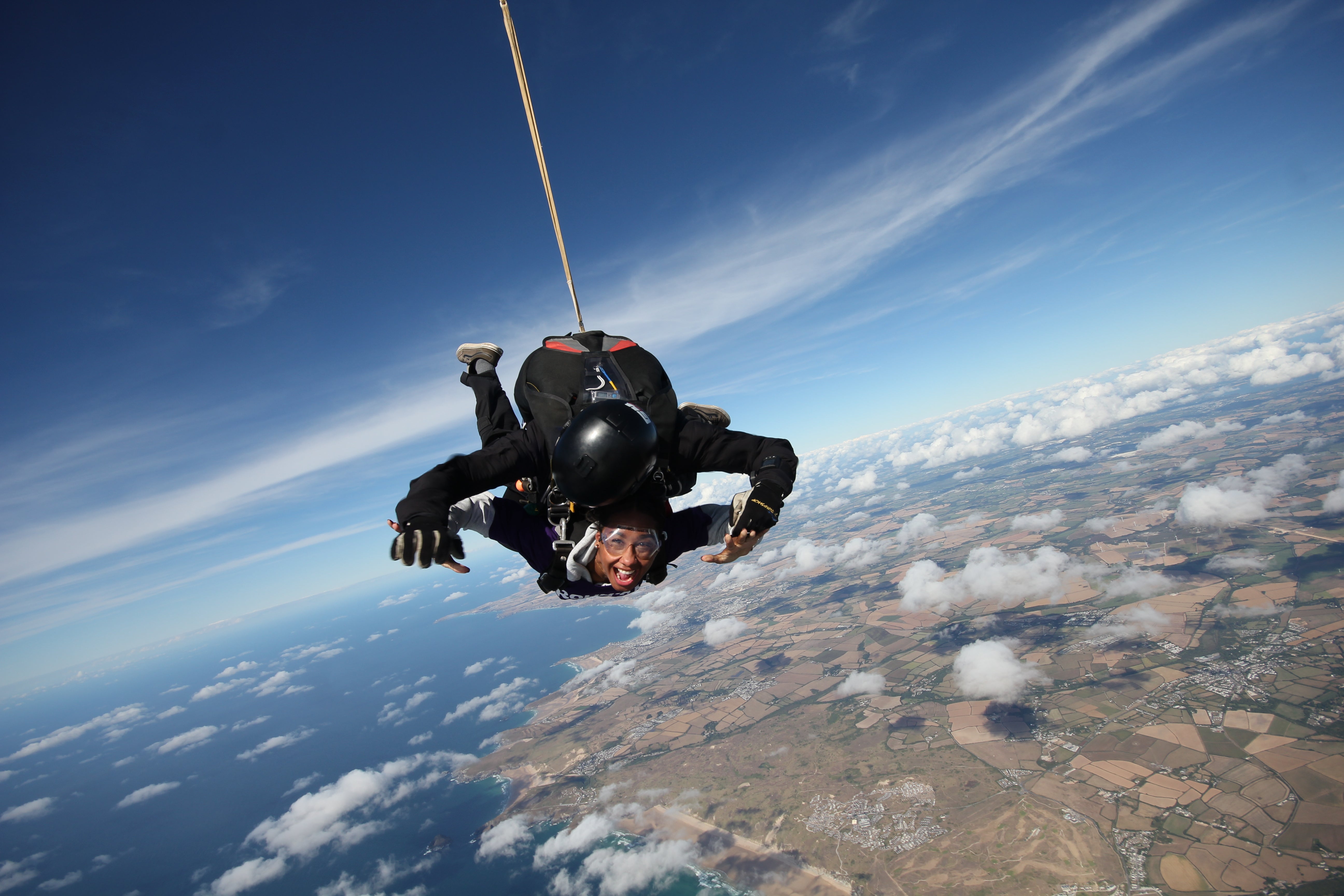 The 27-year-old jumped out of the plane at 12,000ft for charity. (Olly Denham/PA Real Life)