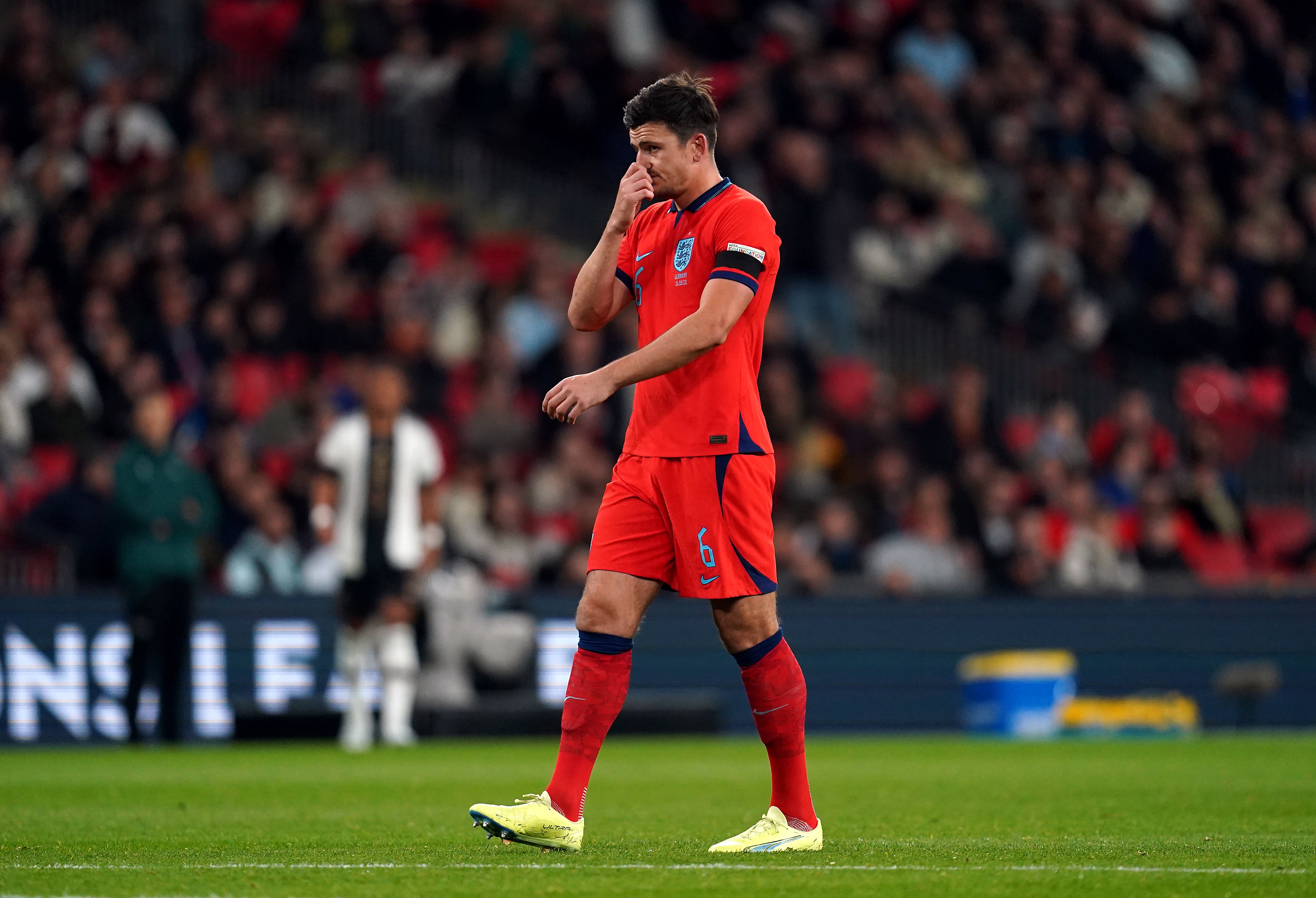 Harry Maguire endured a tough night in the 3-3 draw with Germany (Nick Potts/PA)