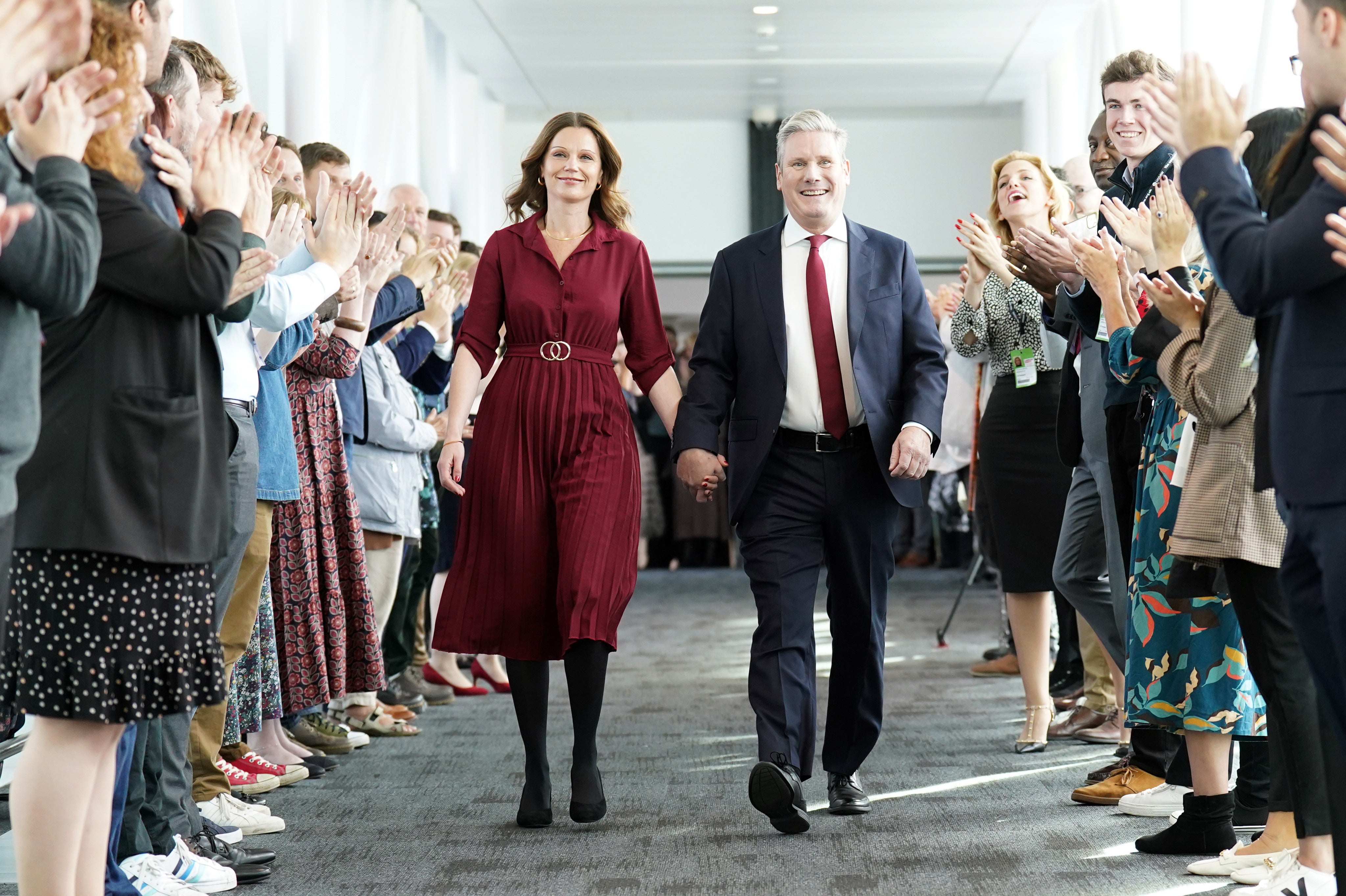 Party leader Sir Keir Starmer arriving with his wife Victoria to deliver his keynote speech at the Labour Party conference (PA)