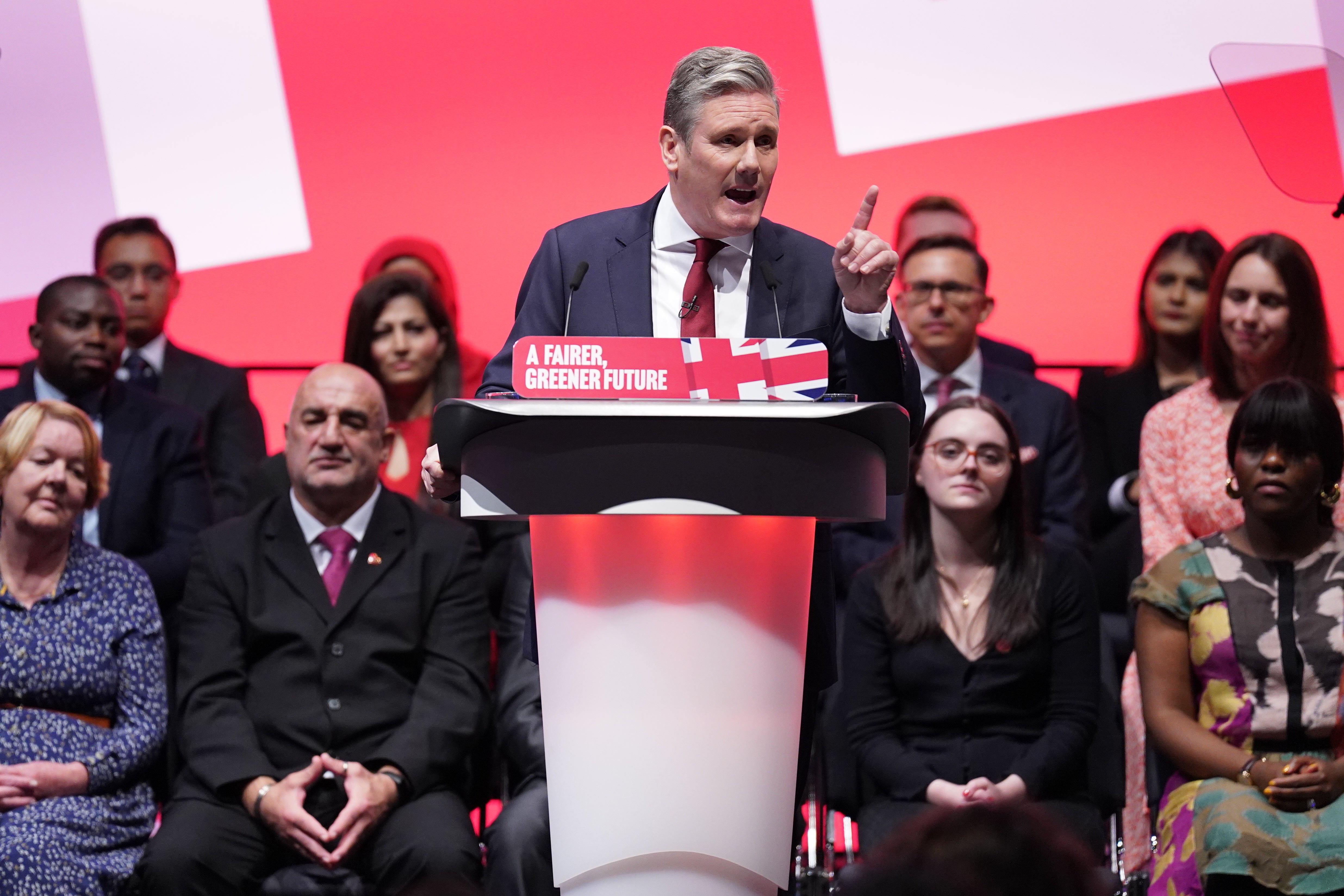 Party leader Sir Keir Starmer makes his keynote address during the Labour Party Conference in Liverpool (Stefan Rousseau/PA)