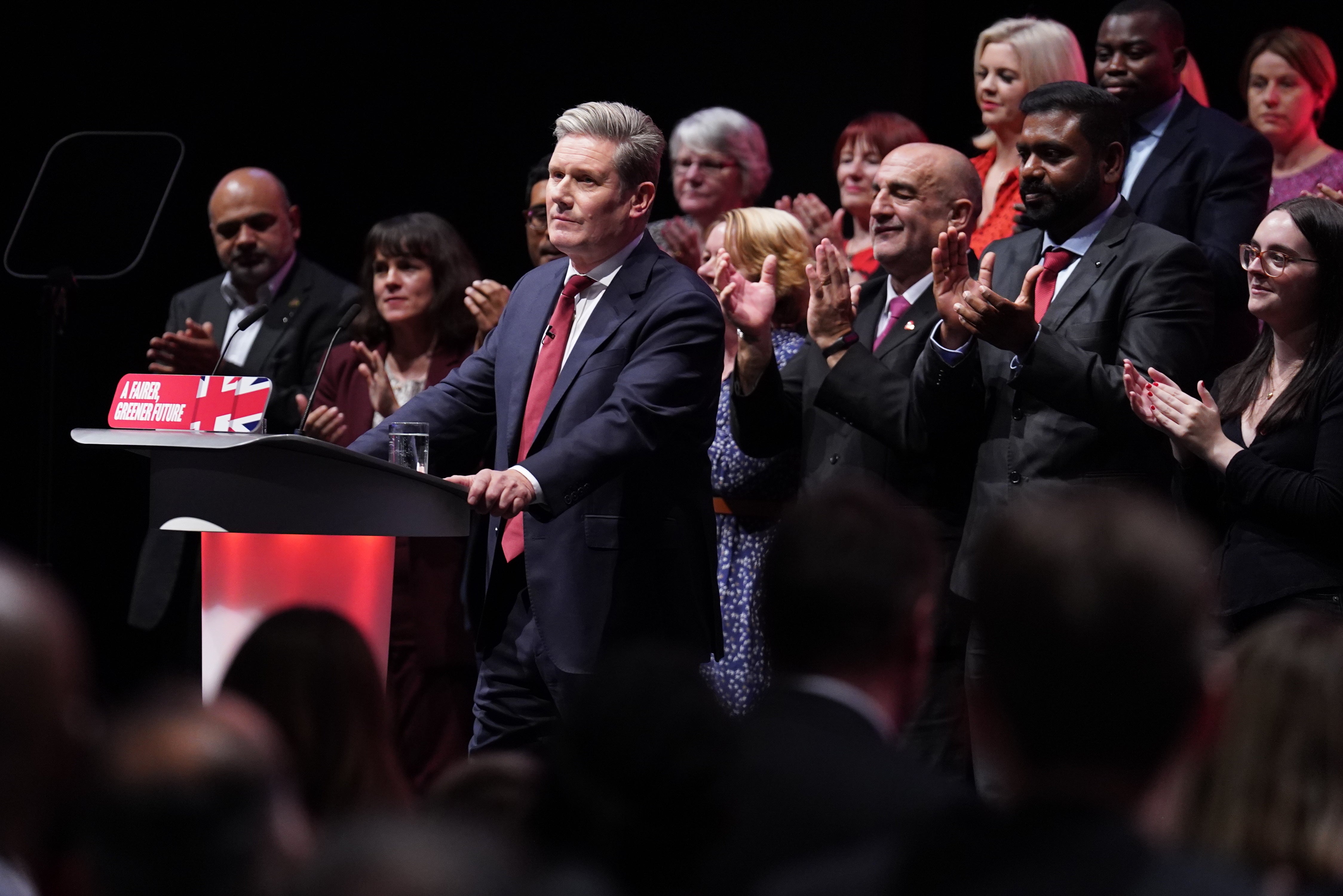 Party leader Sir Keir Starmer making his keynote address (Stefan Rousseau/PA)