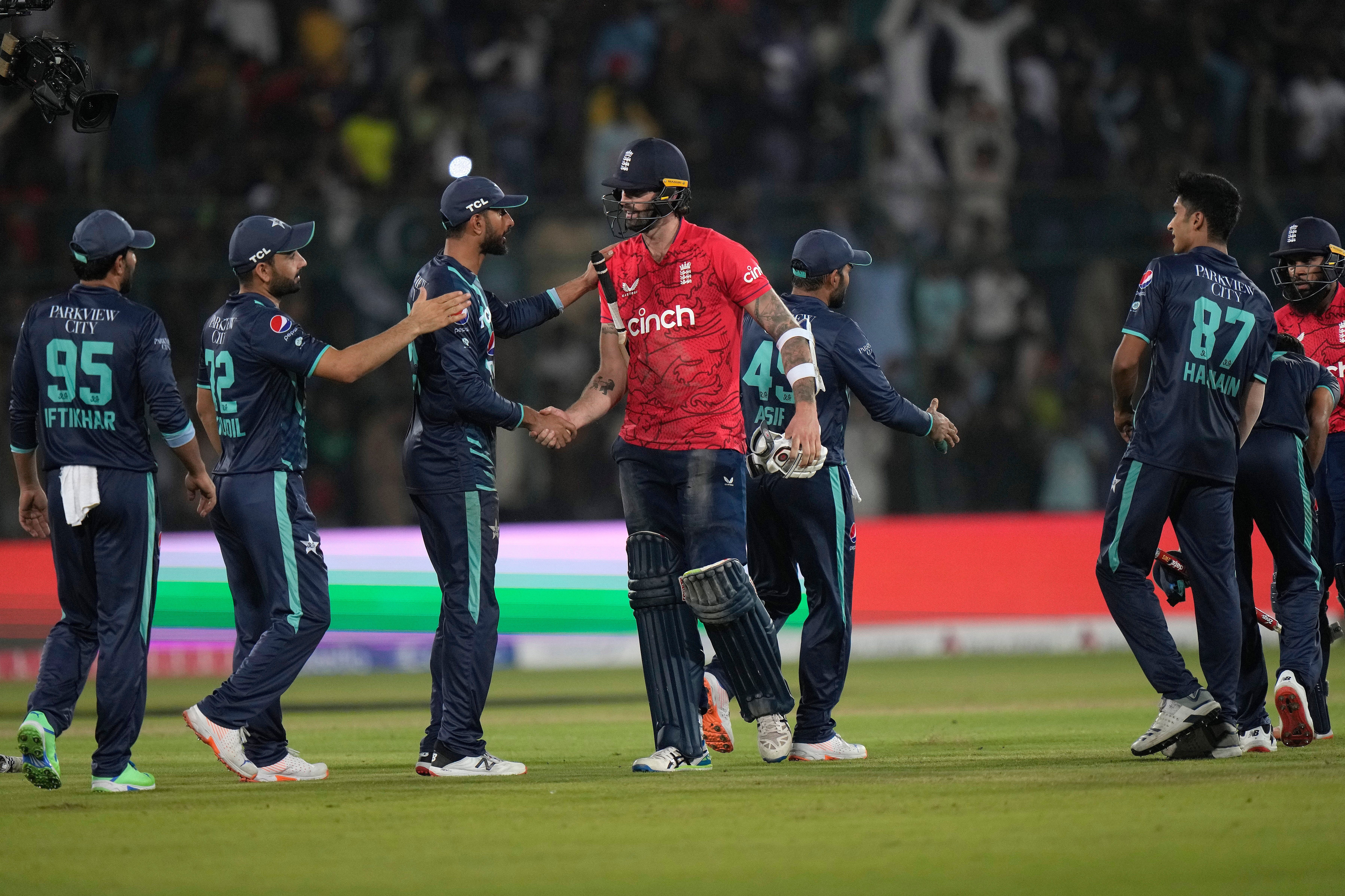 England’s T20 series with Pakistan is level at 2-2 (Anjum Naveed/AP)