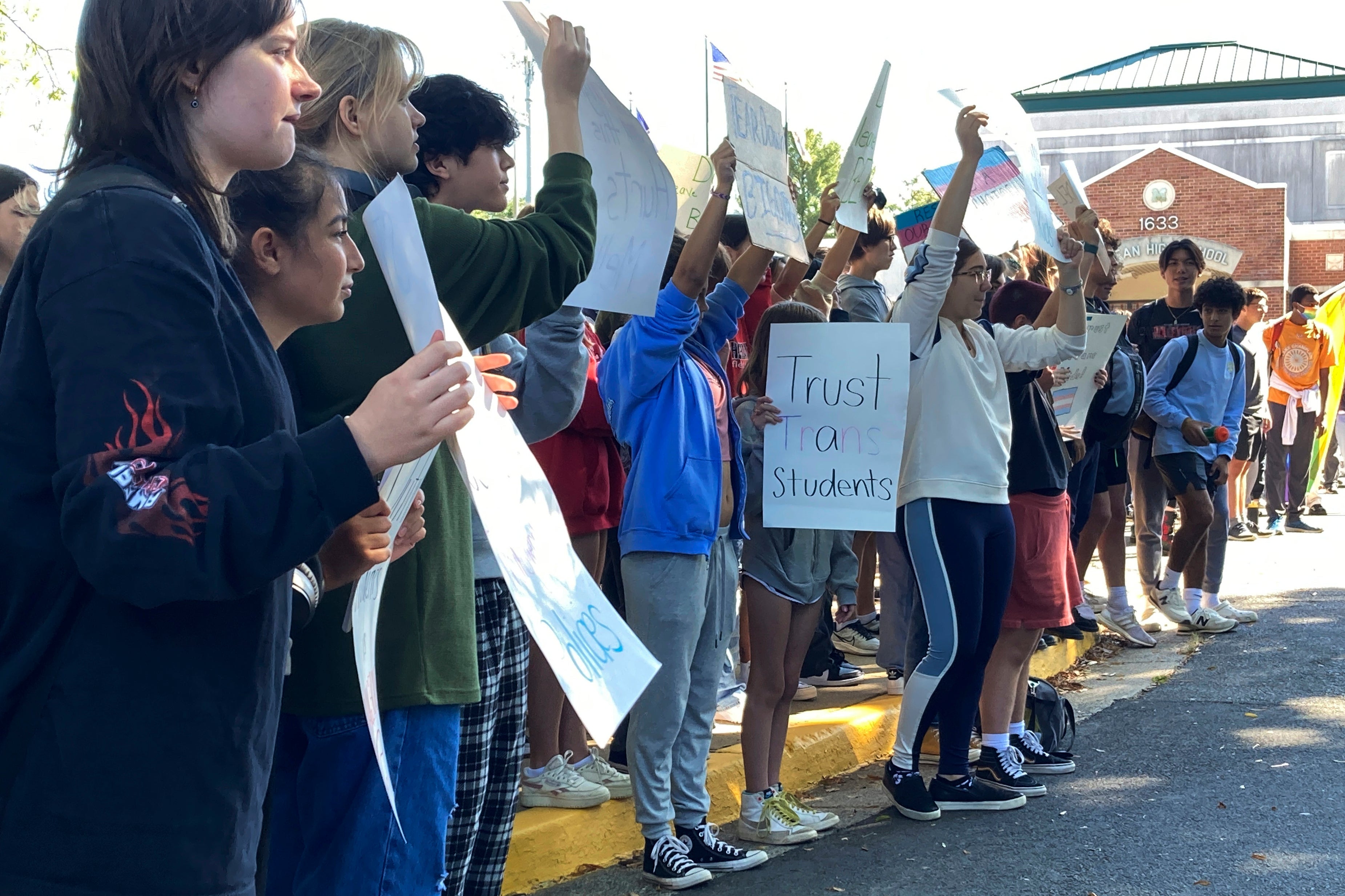 Students at McLean High School in McLean, Virginia, walk out of classes on Tuesday