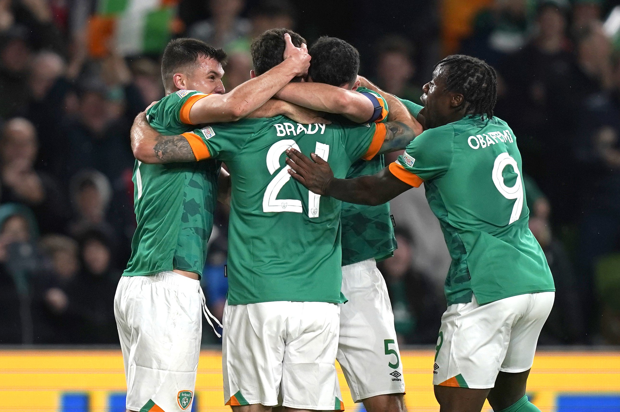 John Egan celebrates scoring the opener (Niall Carson/PA)