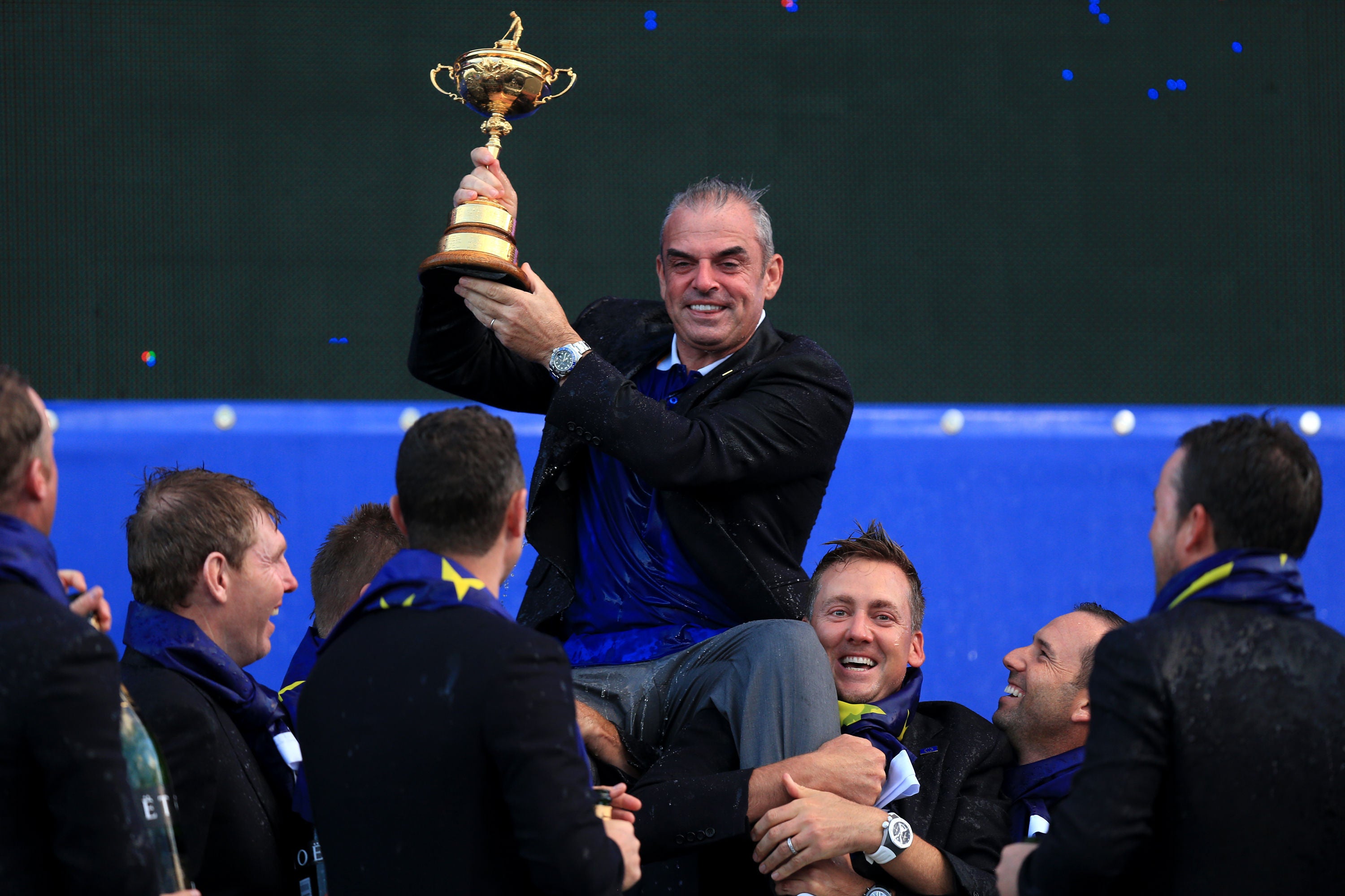 Captain Paul McGinley is lifted on to the shoulders of Team Europe after their 2014 Ryder Cup victory at Gleneagles (Mike Egerton/PA)