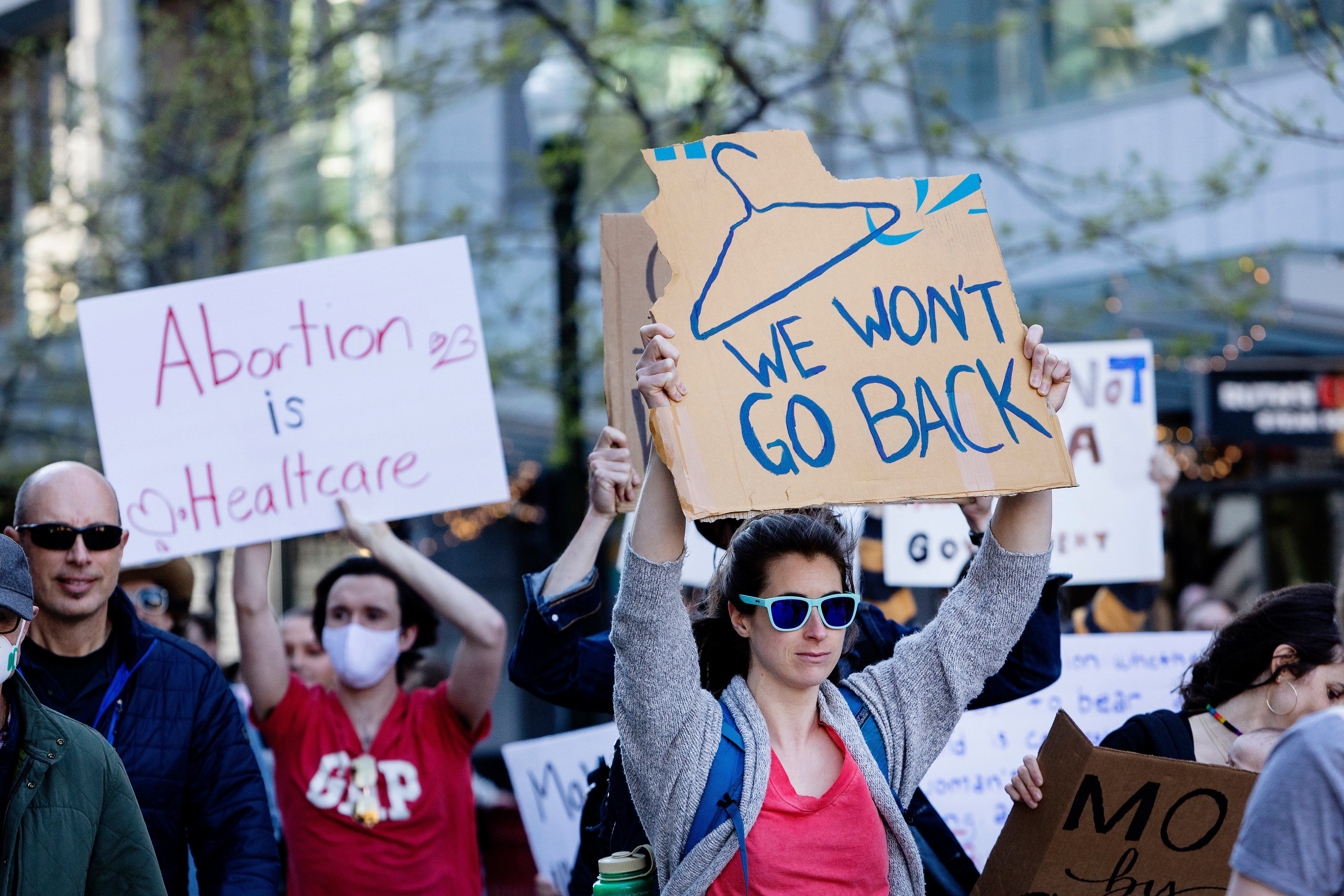 Protesters march through downtown Boise, Idaho, in May after the Supreme Court overturned Roe v Wade