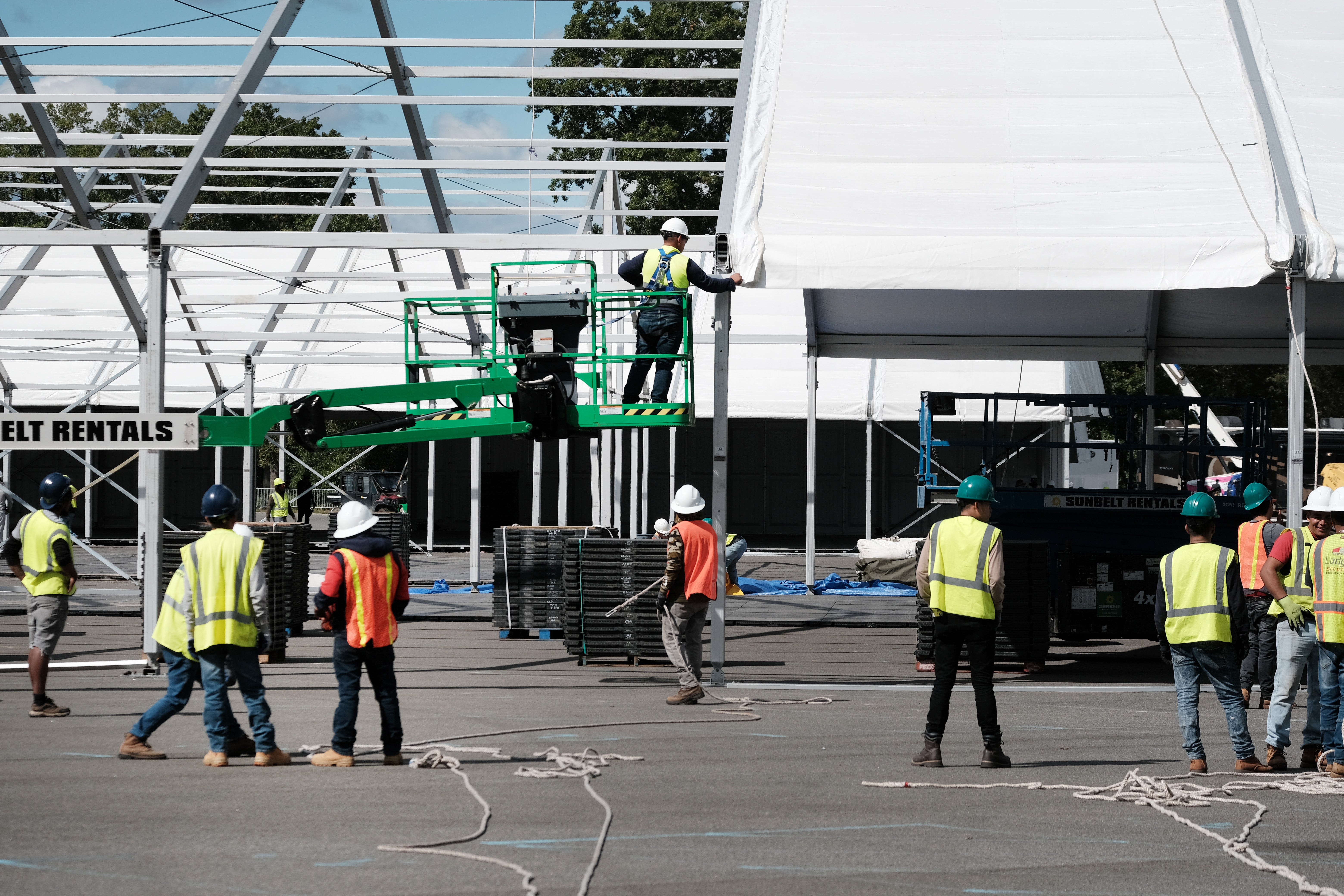 Construction is underway on a large tent city-like shelter operation in The Bronx.