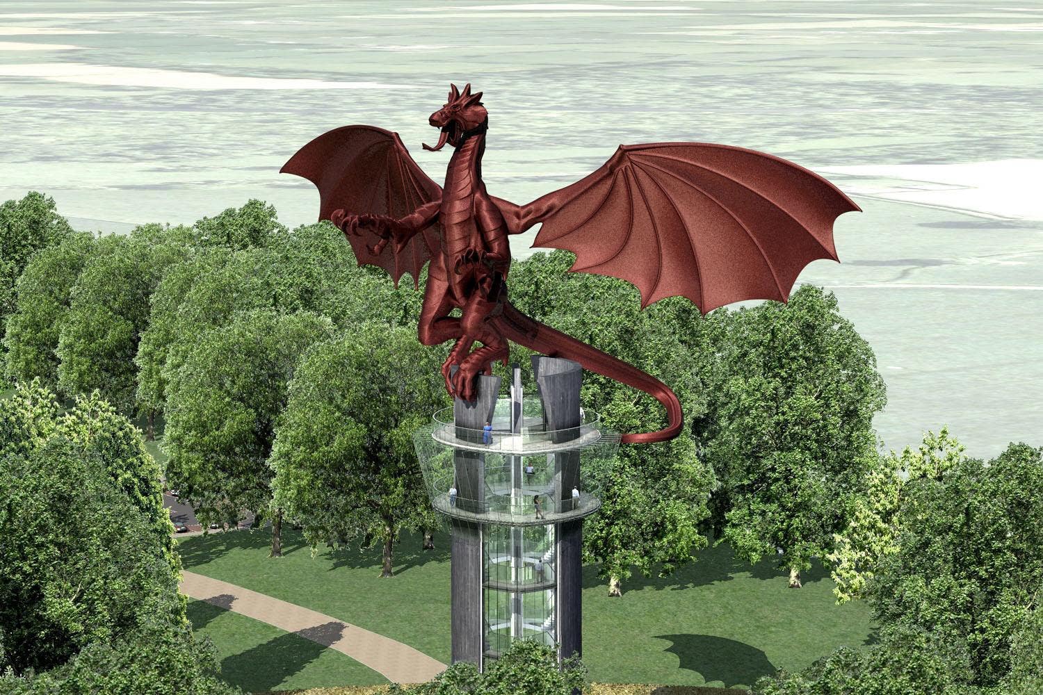 A computer-generated image of the proposed Welsh dragon statue (Simon Wingett/PA)