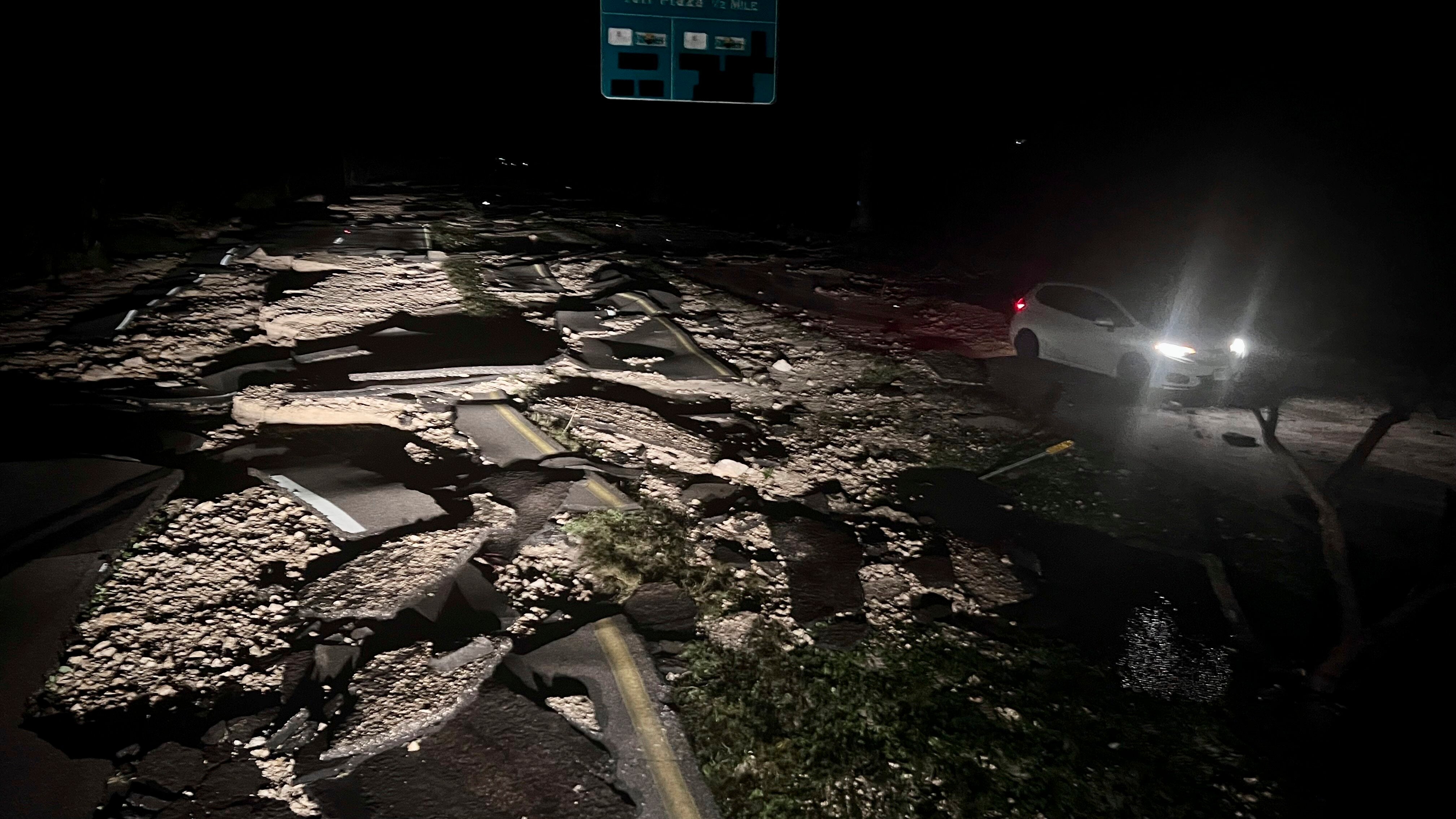 The road leading up to the causeway has also been destroyed