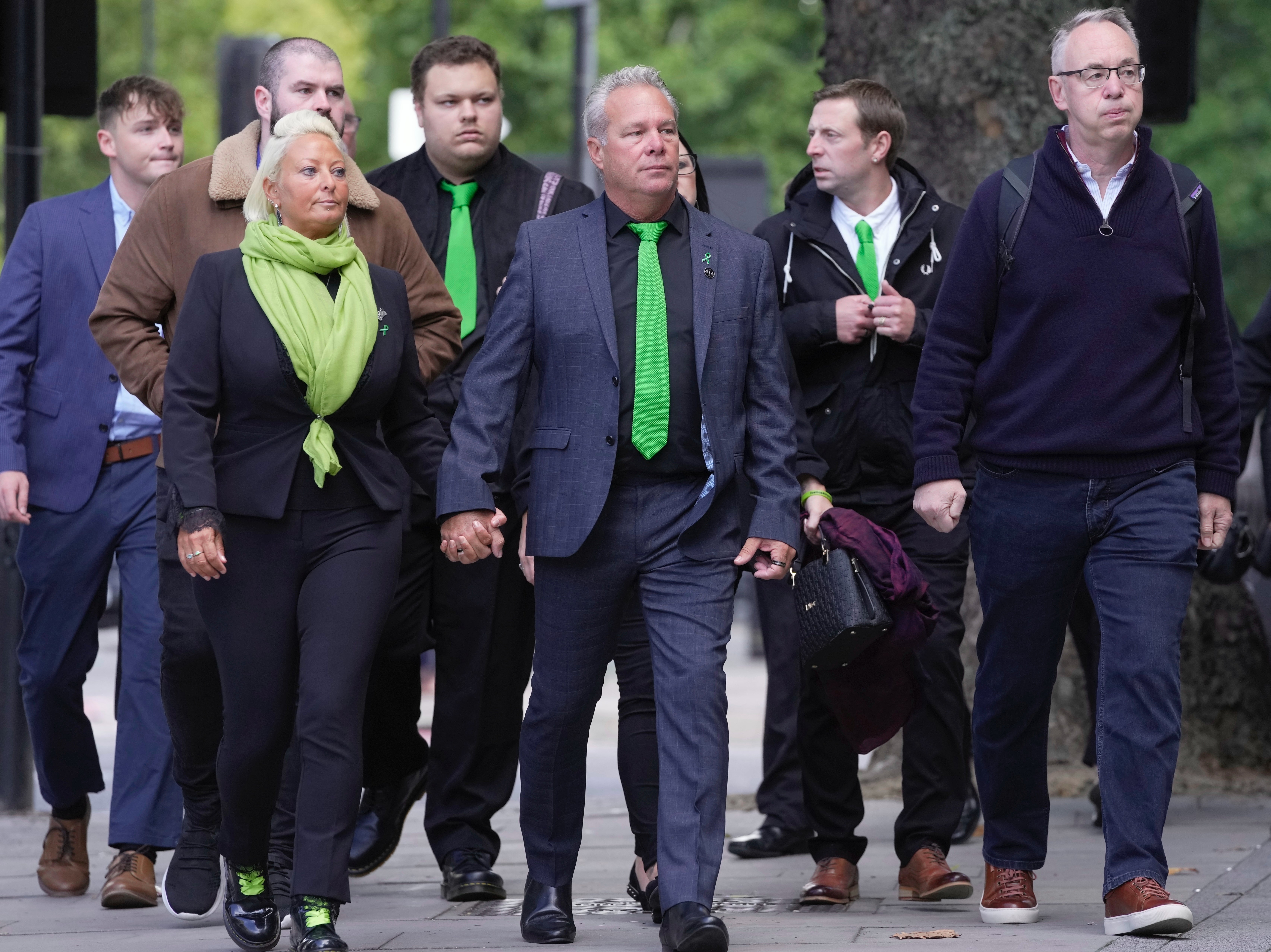 Arriving at Westminster Magistrates’ Court on Thursday are (from left) the mother of Harry Dunn, Charlotte Charles, his stepfather, Bruce Charles and his father, Tim Dunn